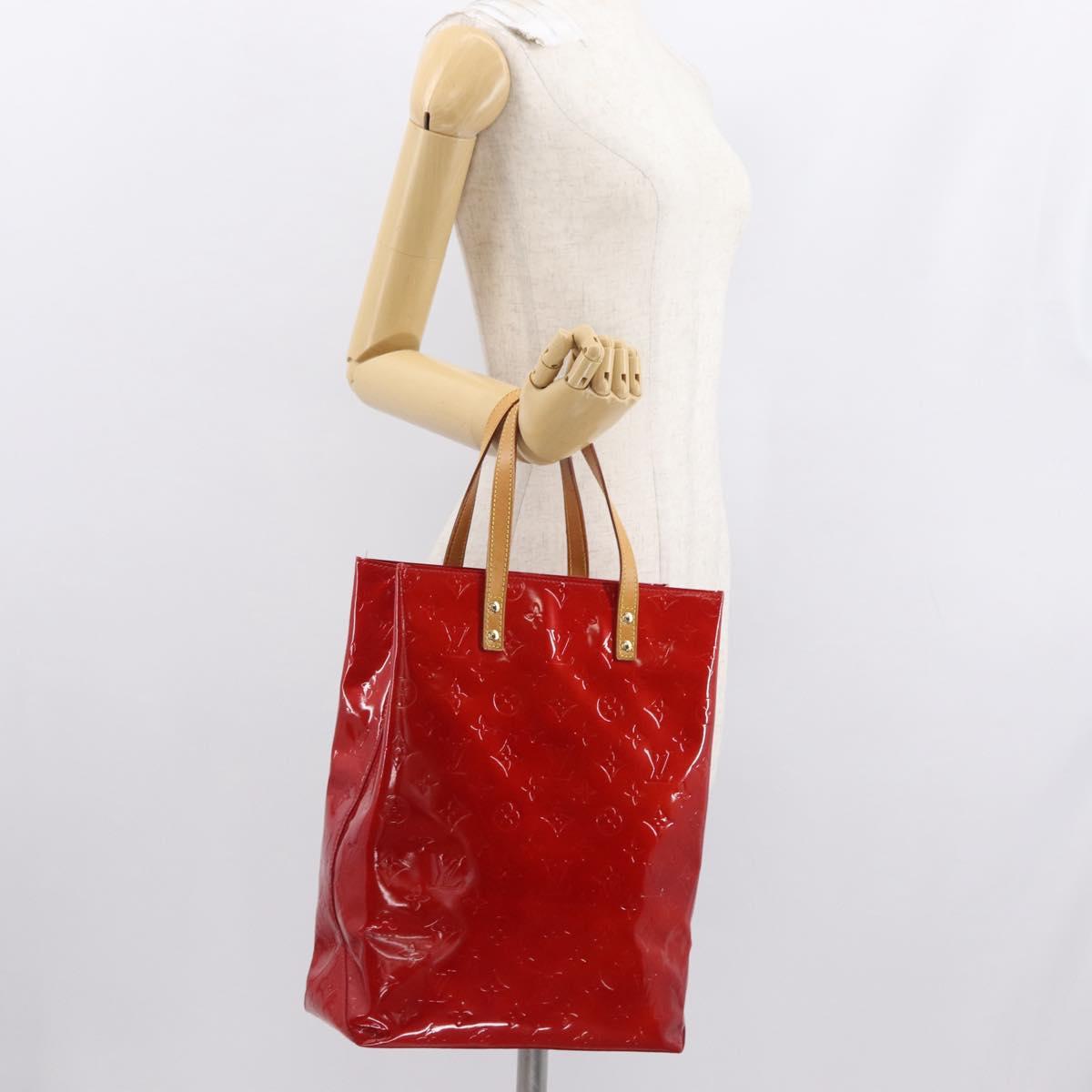 LOUIS VUITTON Monogram Vernis Reade MM Hand Bag Red Rouge M91086 LV Auth 166613