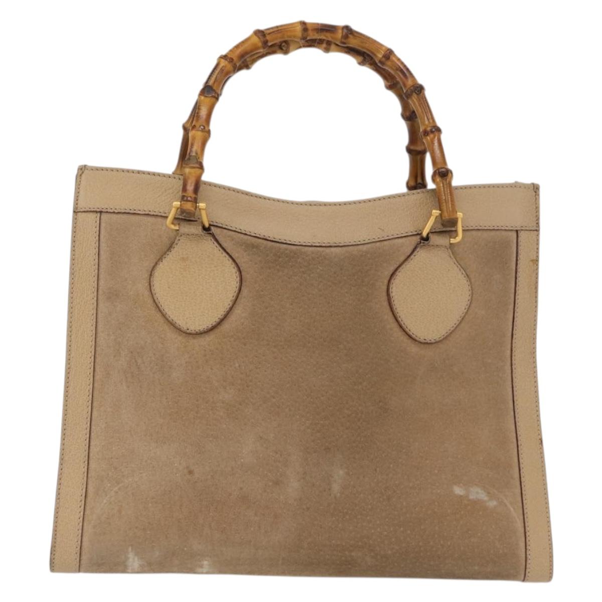 GUCCI Bamboo Hand Bag Suede Beige Gold 002 1186 0260 Auth 166618