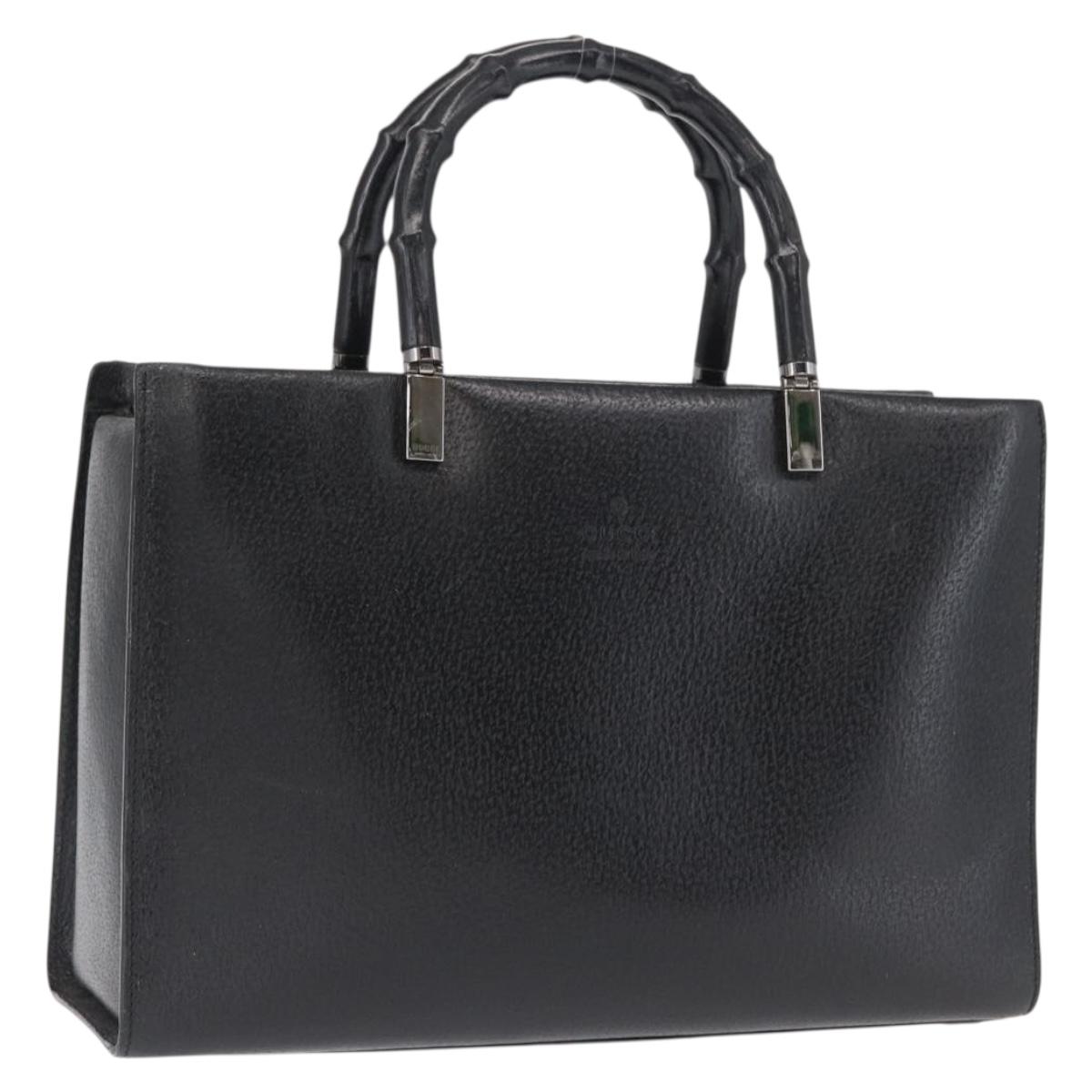 GUCCI Bamboo Hand Bag Leather Black Silver 002 0260 Auth 166619