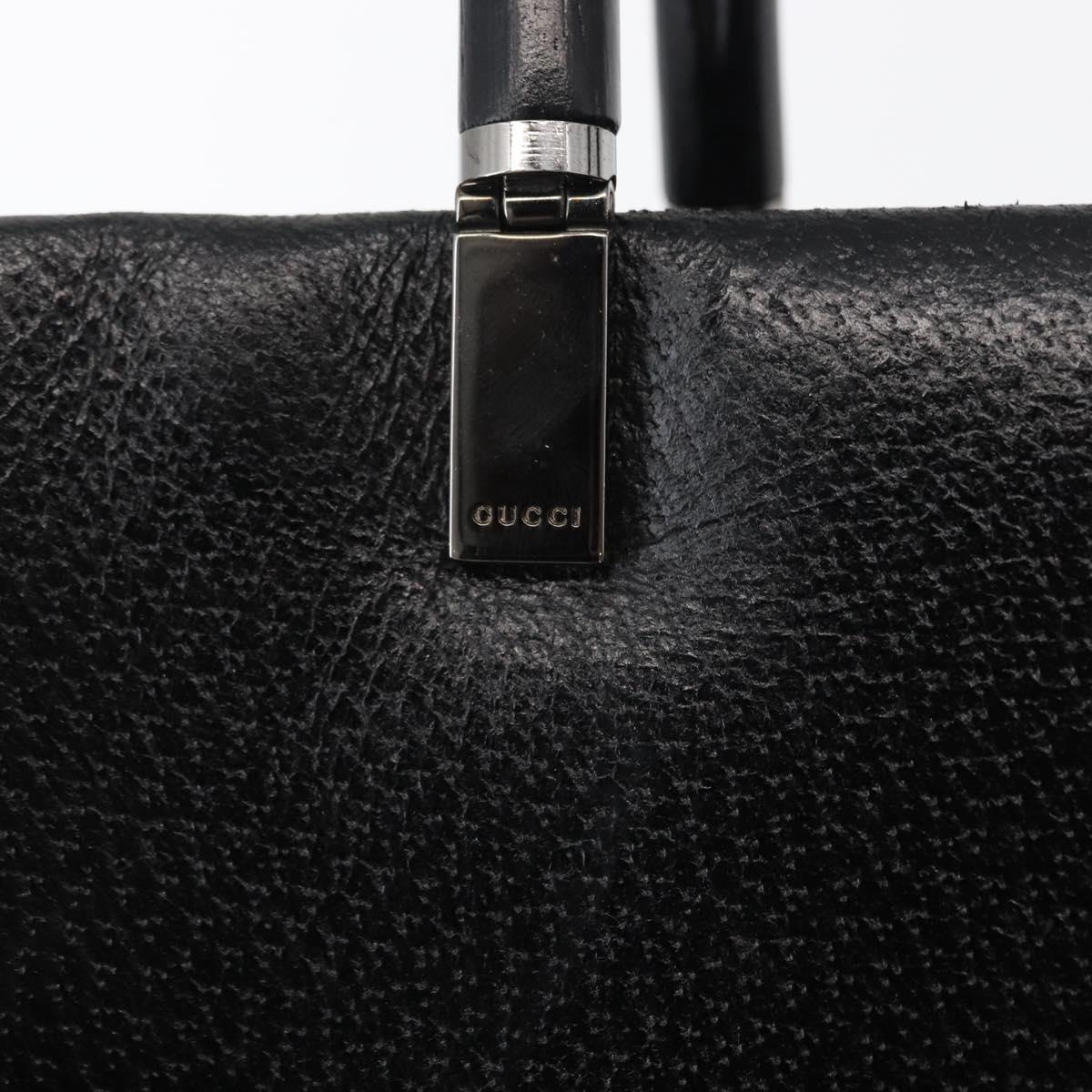 GUCCI Bamboo Hand Bag Leather Black Silver 002 0260 Auth 166619