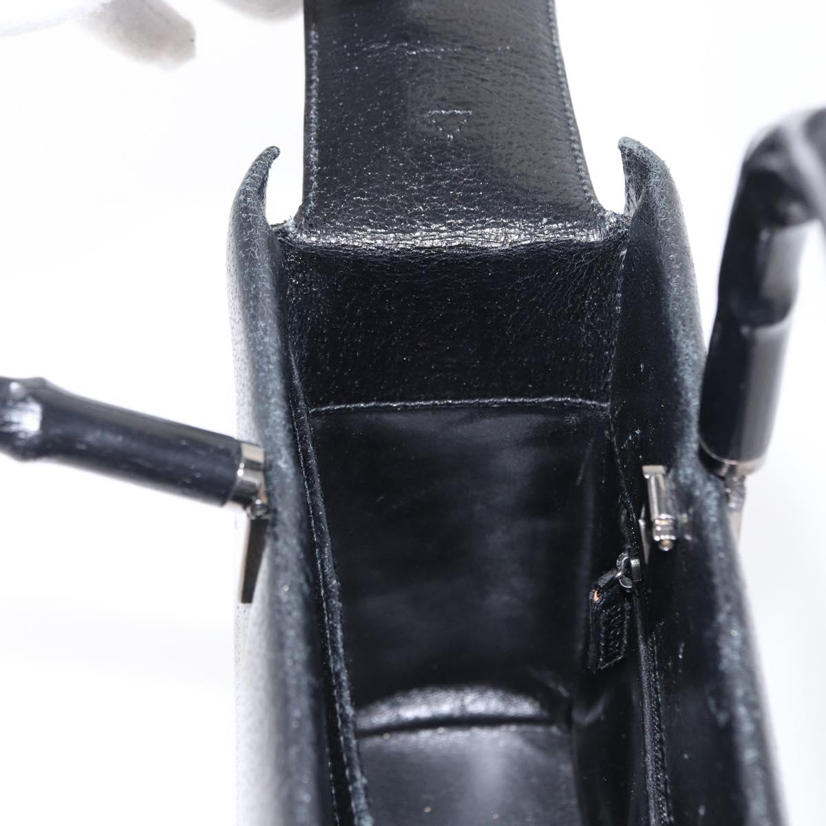 GUCCI Bamboo Hand Bag Leather Black Silver 002 0260 Auth 166619