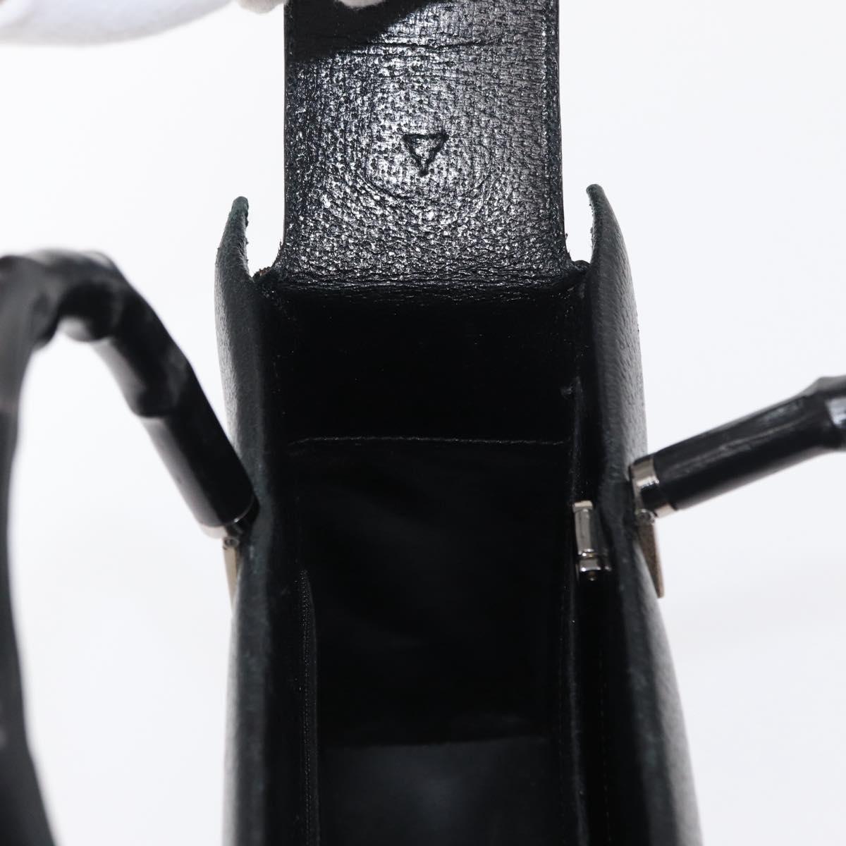 GUCCI Bamboo Hand Bag Leather Black Silver 002 0260 Auth 166619