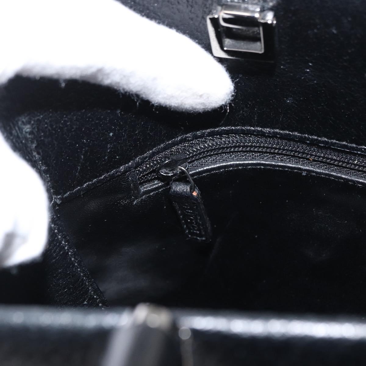 GUCCI Bamboo Hand Bag Leather Black Silver 002 0260 Auth 166619