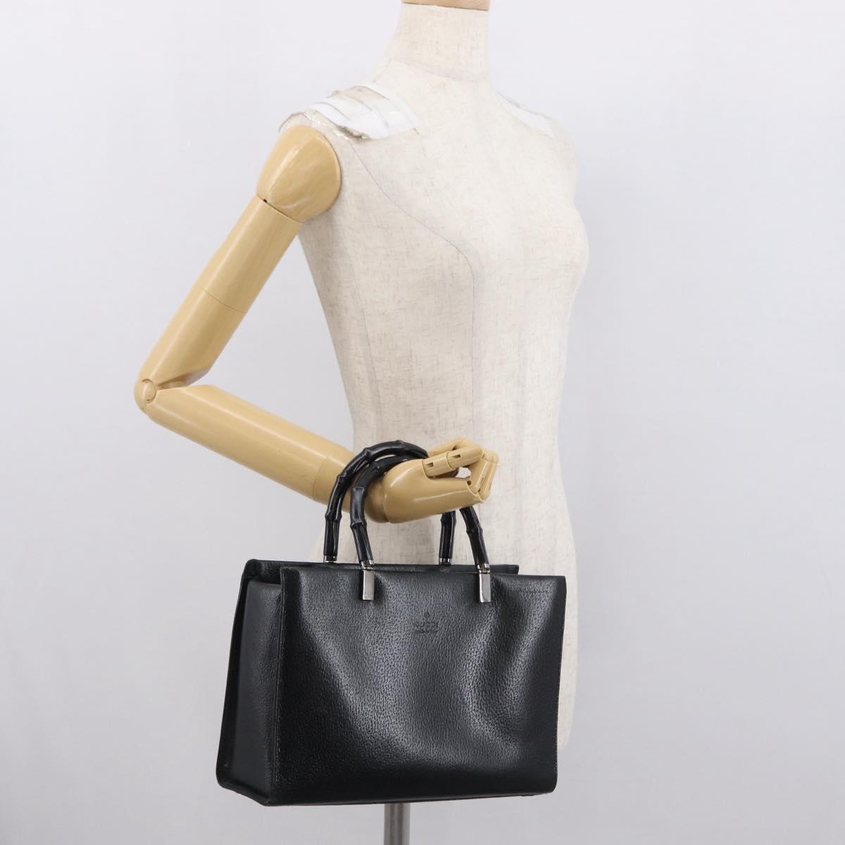GUCCI Bamboo Hand Bag Leather Black Silver 002 0260 Auth 166619