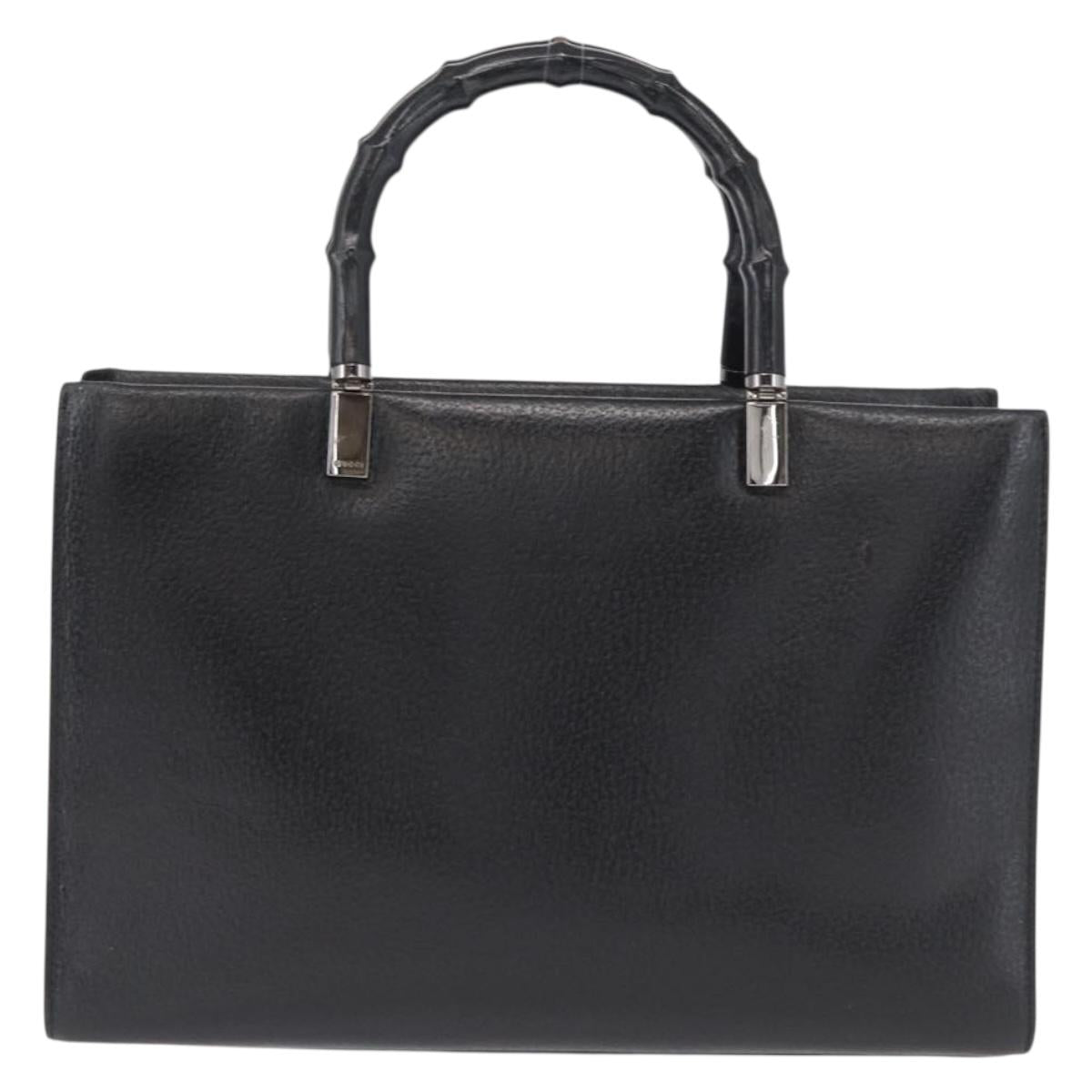 GUCCI Bamboo Hand Bag Leather Black Silver 002 0260 Auth 166619
