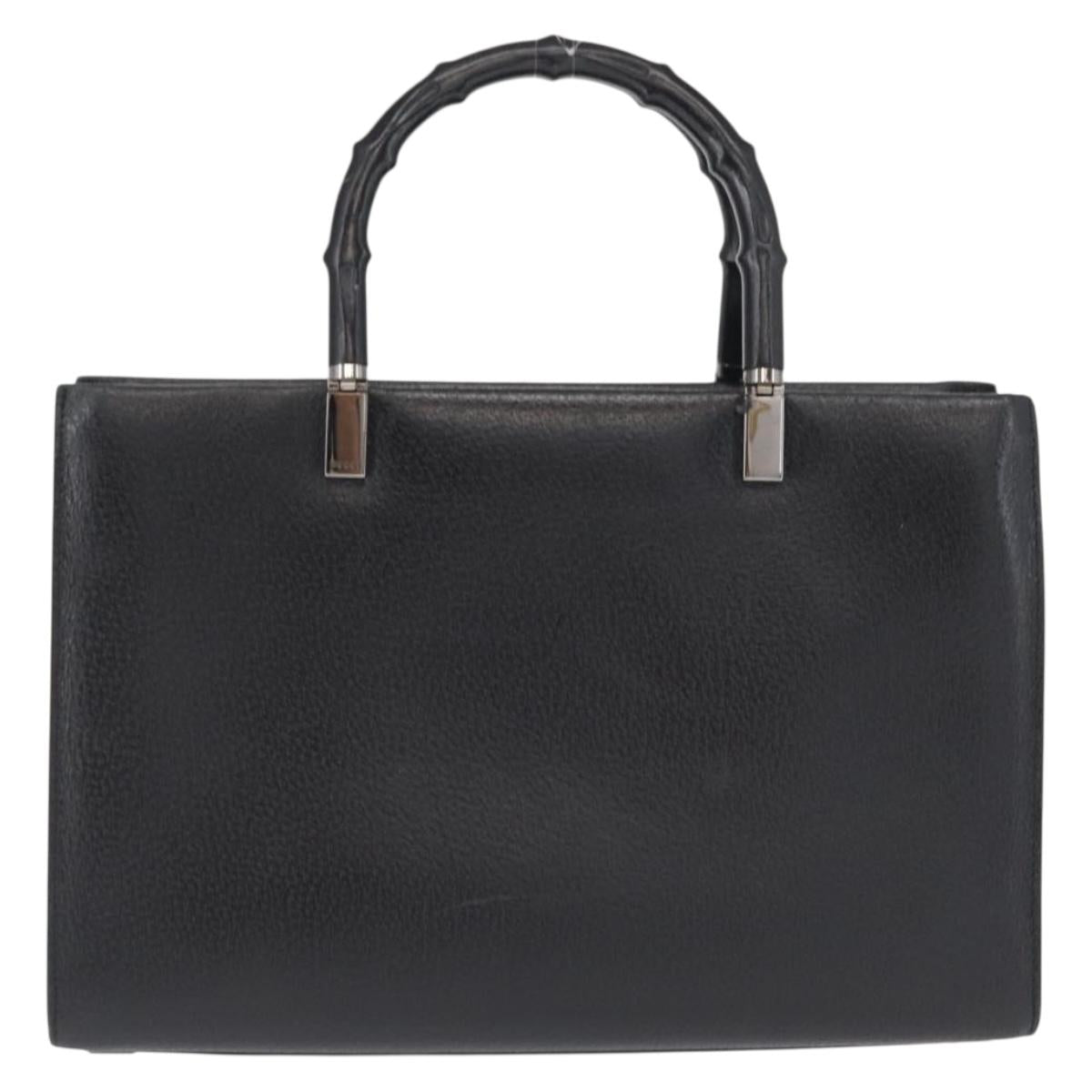 GUCCI Bamboo Hand Bag Leather Black Silver 002 0260 Auth 166619