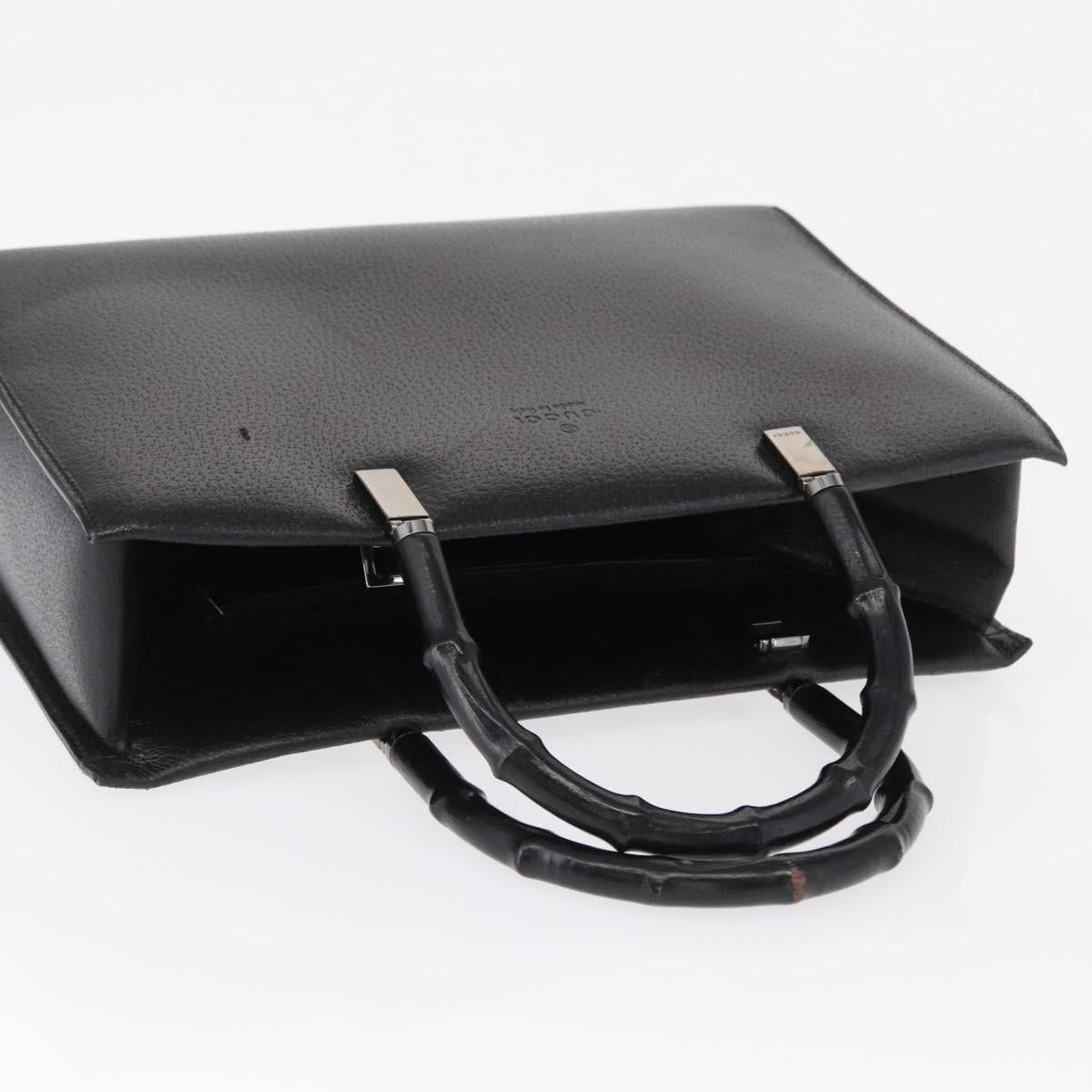 GUCCI Bamboo Hand Bag Leather Black Silver 002 0260 Auth 166619