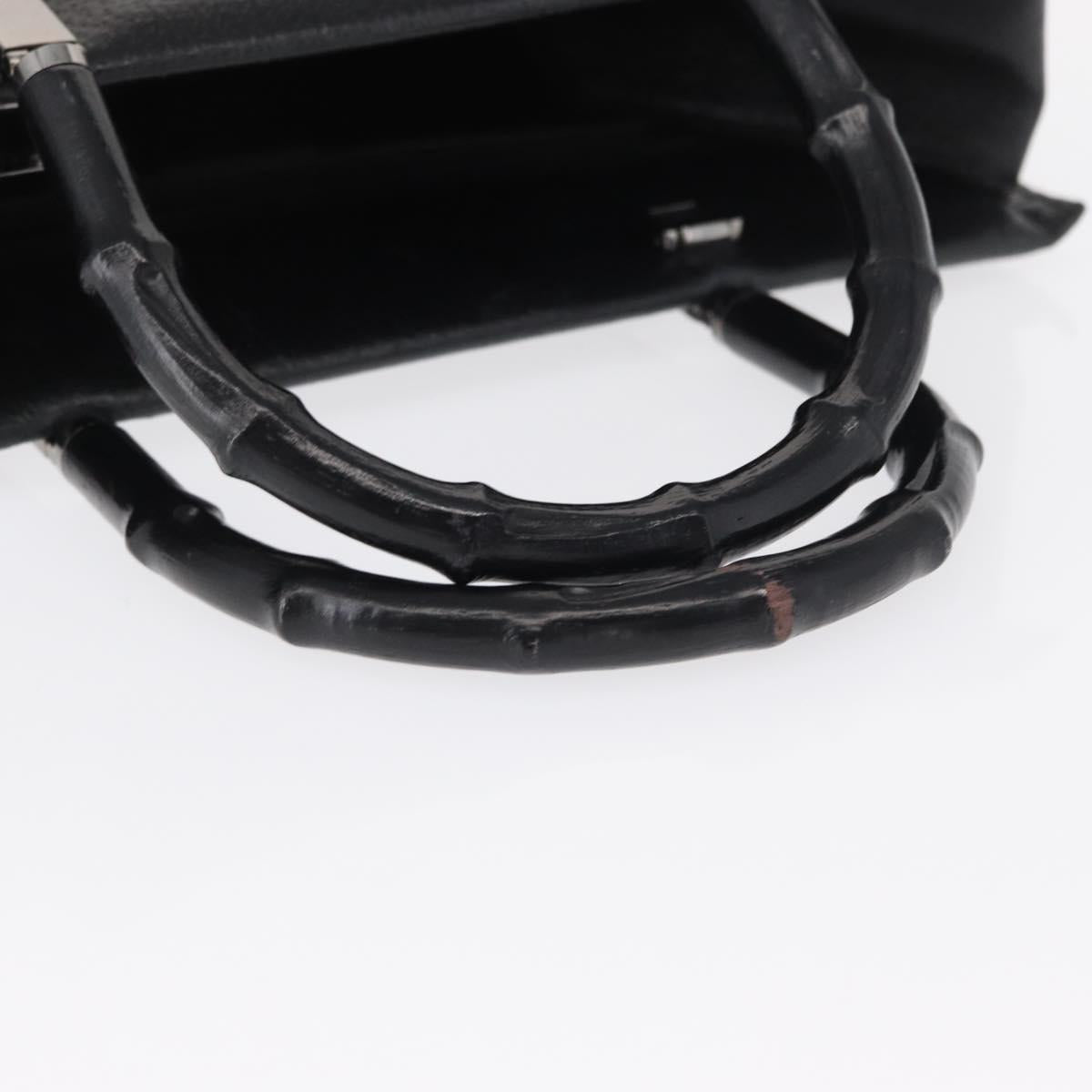 GUCCI Bamboo Hand Bag Leather Black Silver 002 0260 Auth 166619
