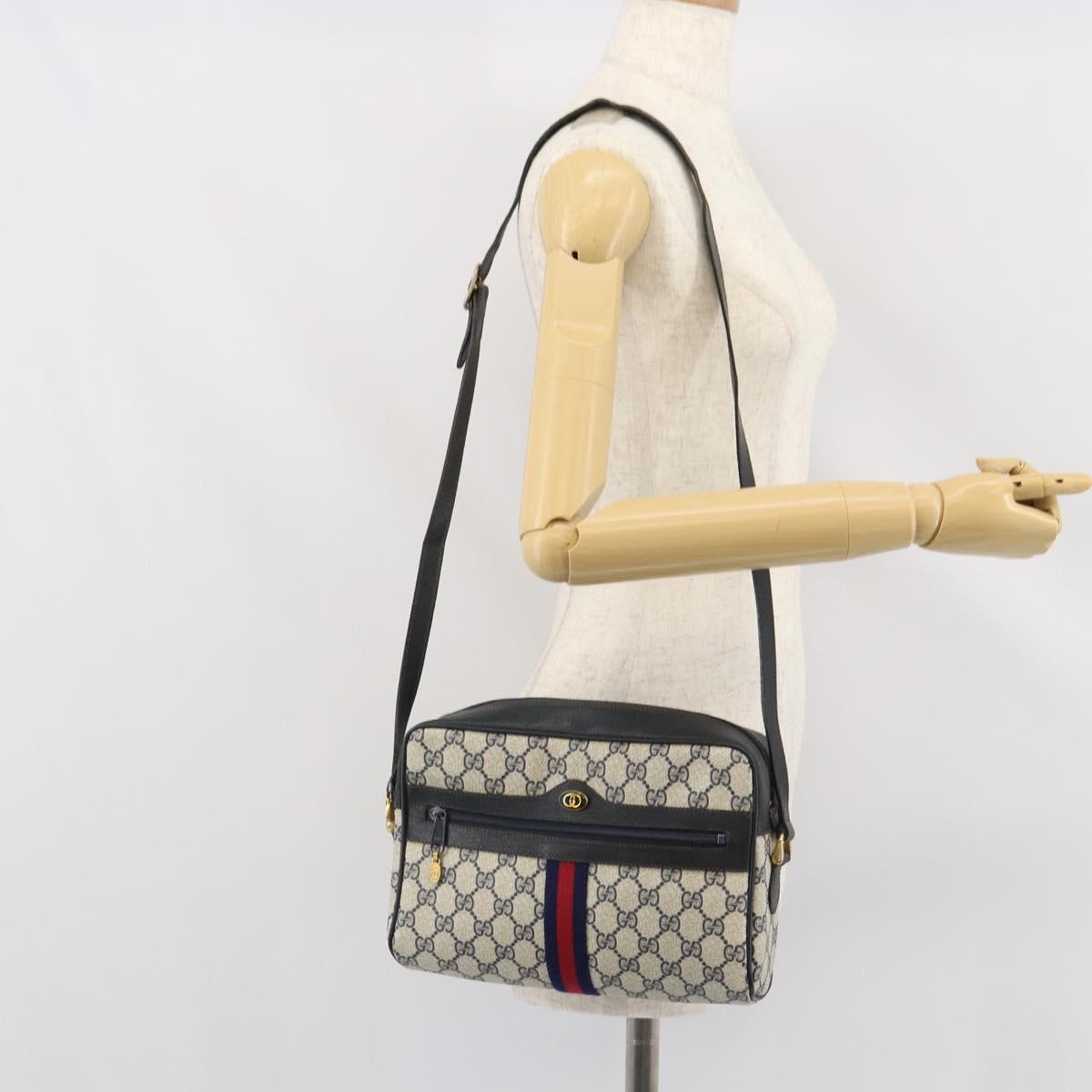 GUCCI GG Supreme Sherry Line Bag PVC Navy Gold Red 001 4071 5 Auth 166620