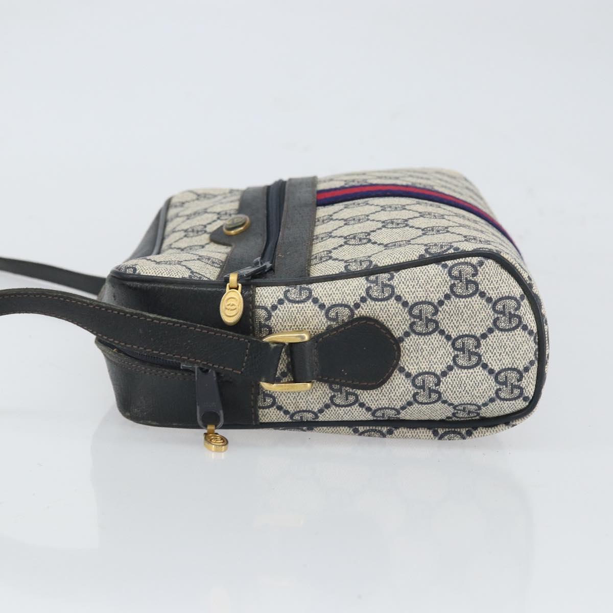 GUCCI GG Supreme Sherry Line Bag PVC Navy Gold Red 001 4071 5 Auth 166620
