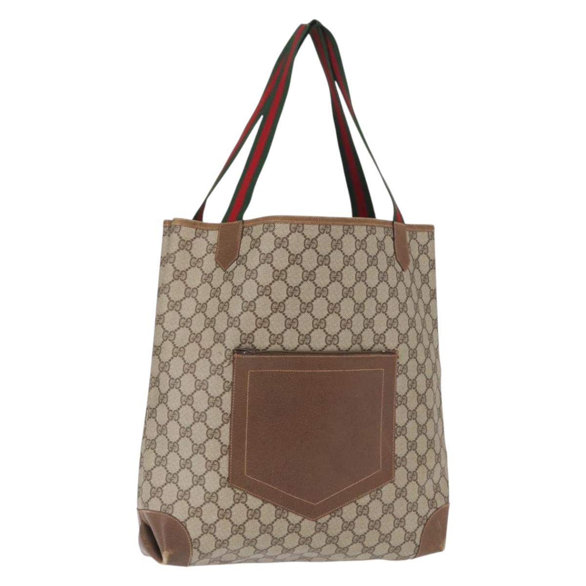 GUCCI GG Supreme Web Sherry Line Bag PVC Beige Gold Red 002 904 0222 Auth 166624