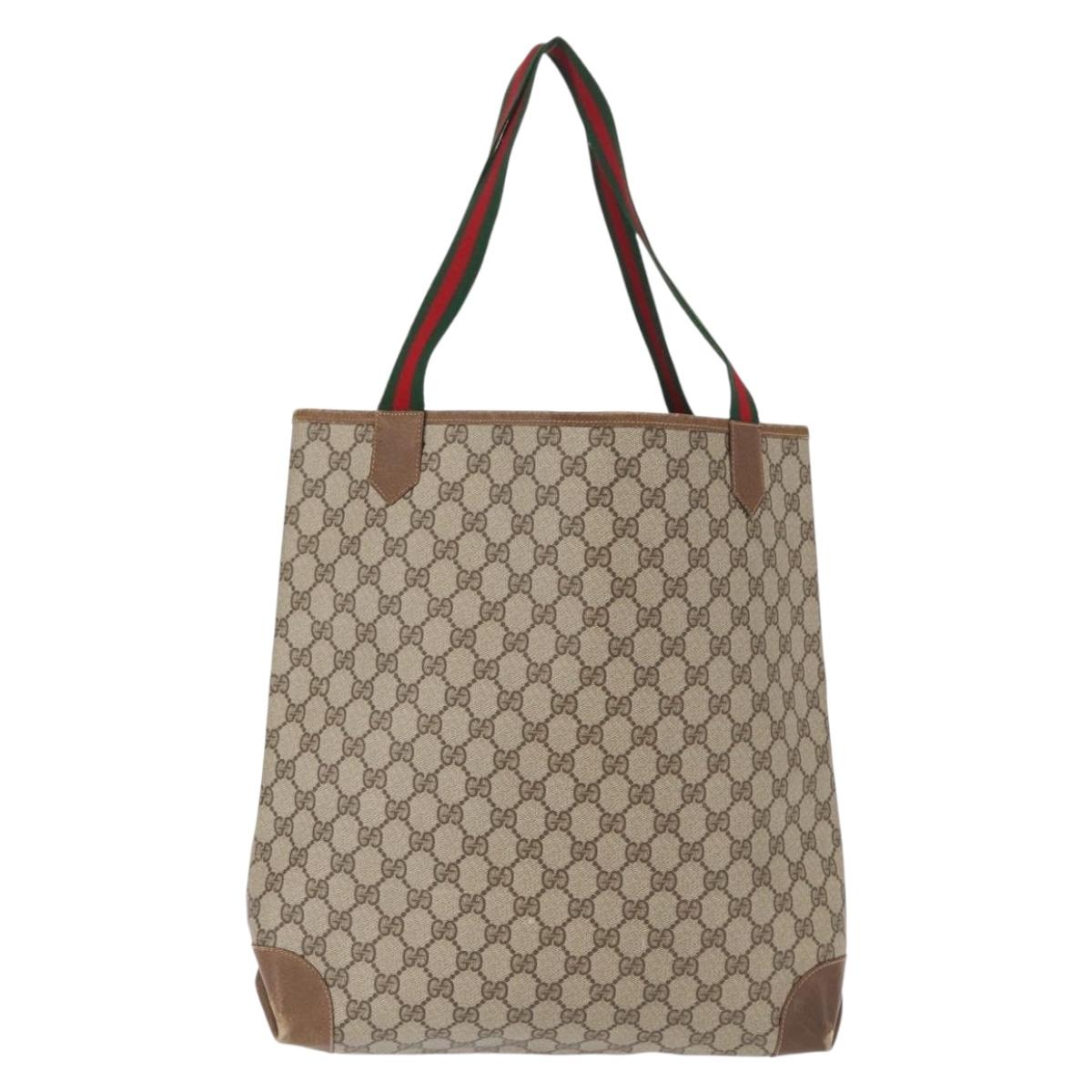 GUCCI GG Supreme Web Sherry Line Bag PVC Beige Gold Red 002 904 0222 Auth 166624