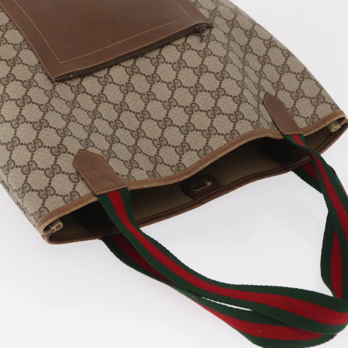 GUCCI GG Supreme Web Sherry Line Bag PVC Beige Gold Red 002 904 0222 Auth 166624