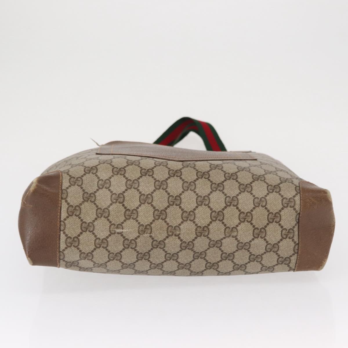 GUCCI GG Supreme Web Sherry Line Bag PVC Beige Gold Red 002 904 0222 Auth 166624