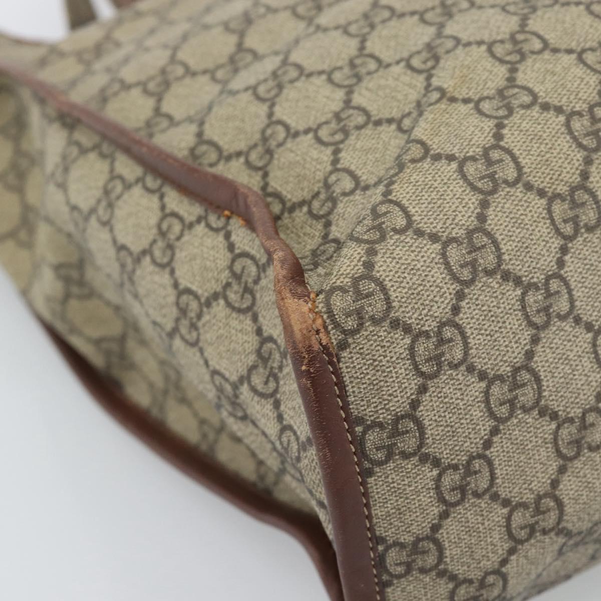 GUCCI GG Supreme Web Sherry Line Tote Bag PVC Beige Gold Red 211135 Auth 166626