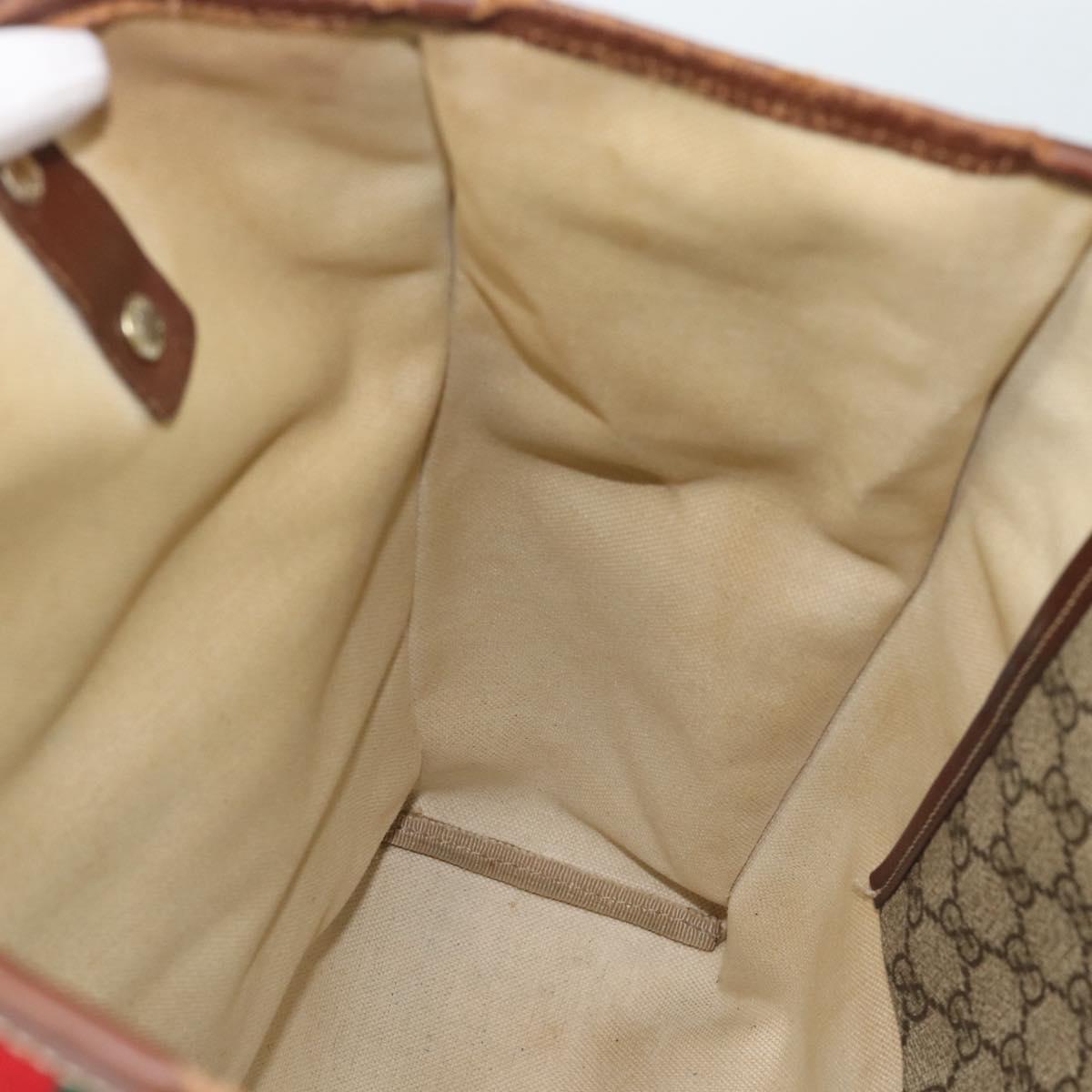 GUCCI GG Supreme Web Sherry Line Tote Bag PVC Beige Gold Red 211135 Auth 166626