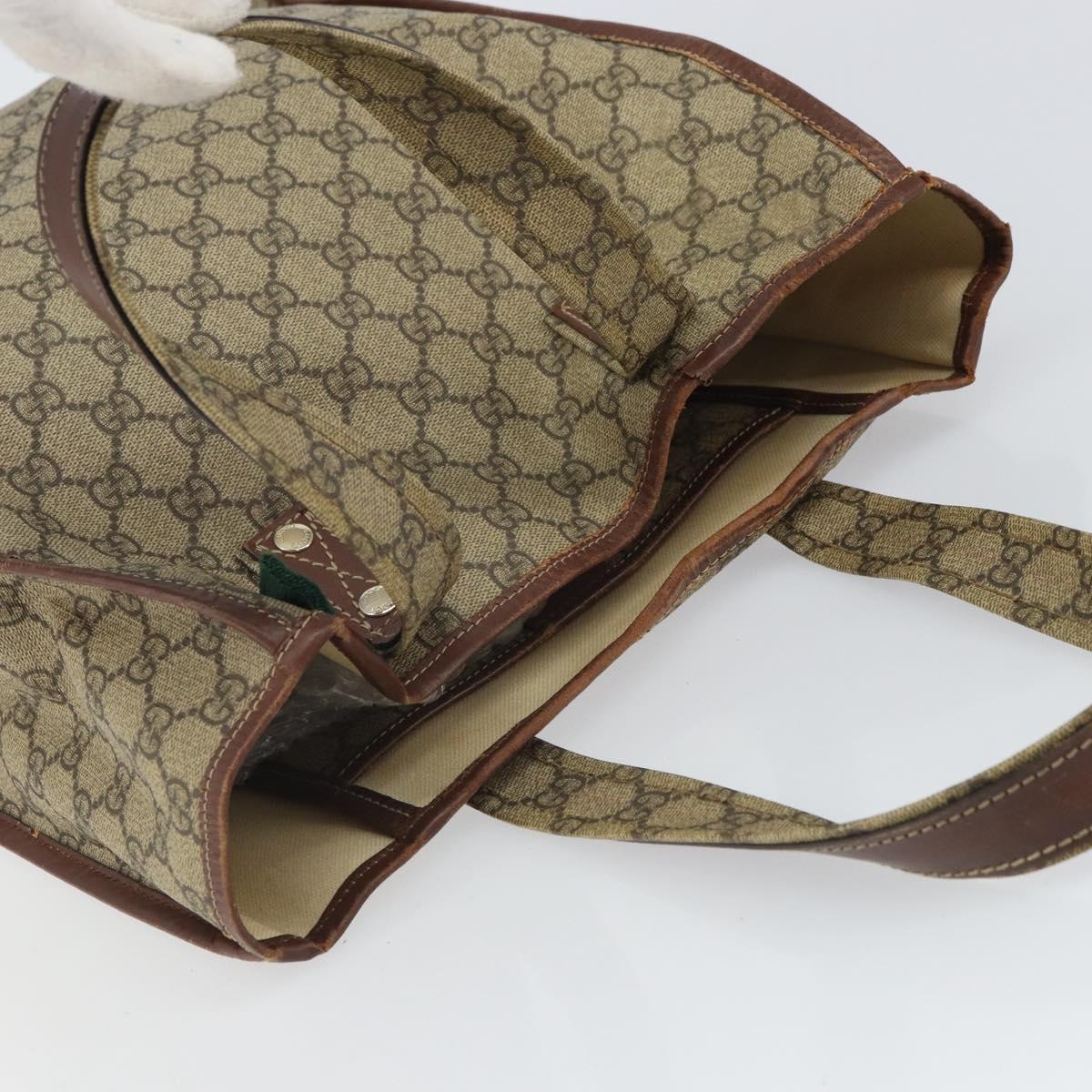 GUCCI GG Supreme Web Sherry Line Tote Bag PVC Beige Gold Red 211135 Auth 166626