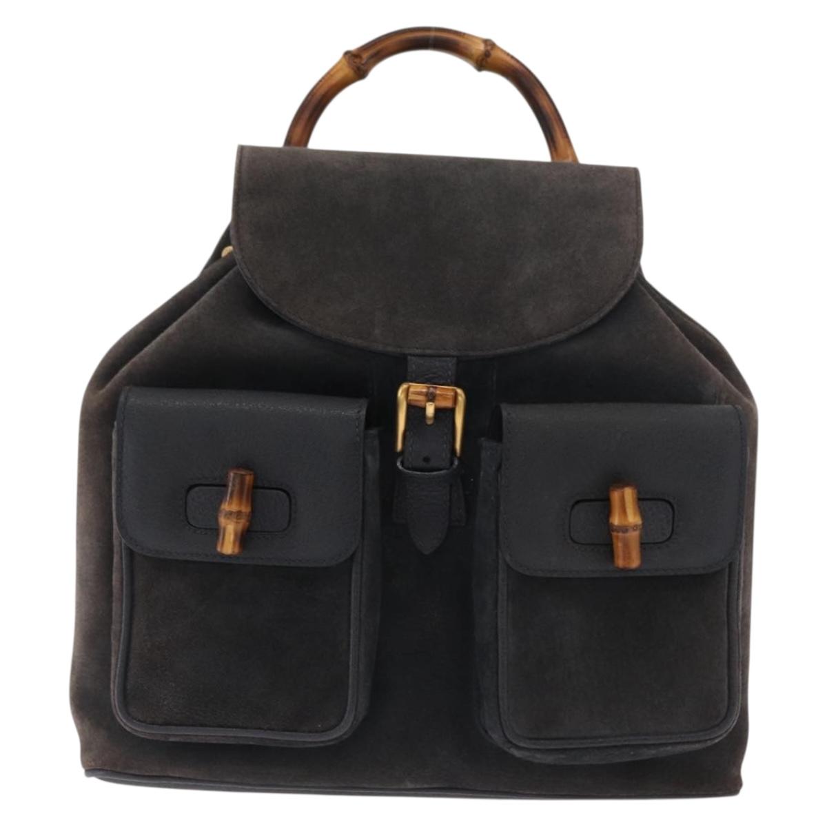 GUCCI Bamboo Backpack Suede Navy Gold 003 2058 0016 Auth 166631