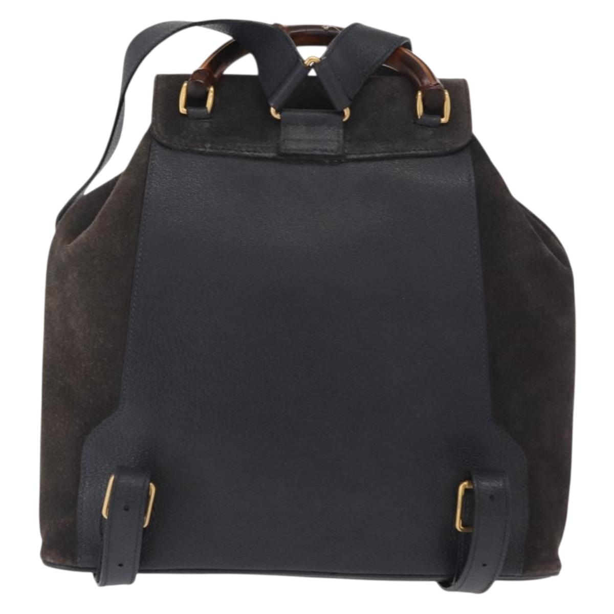 GUCCI Bamboo Backpack Suede Navy Gold 003 2058 0016 Auth 166631