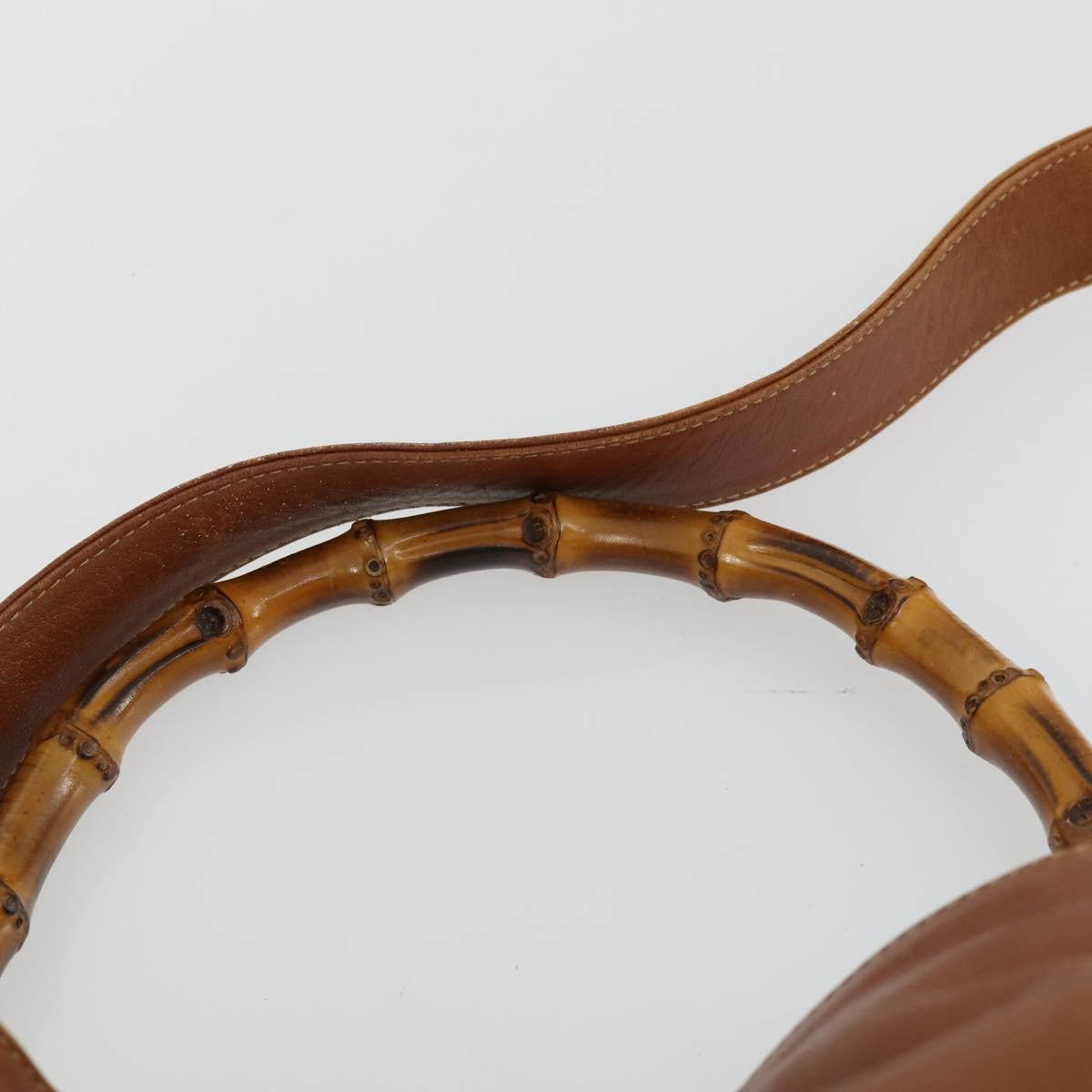 GUCCI Bamboo Hand Bag Leather 2way Brown Gold 001 1577 2615 Auth 166632