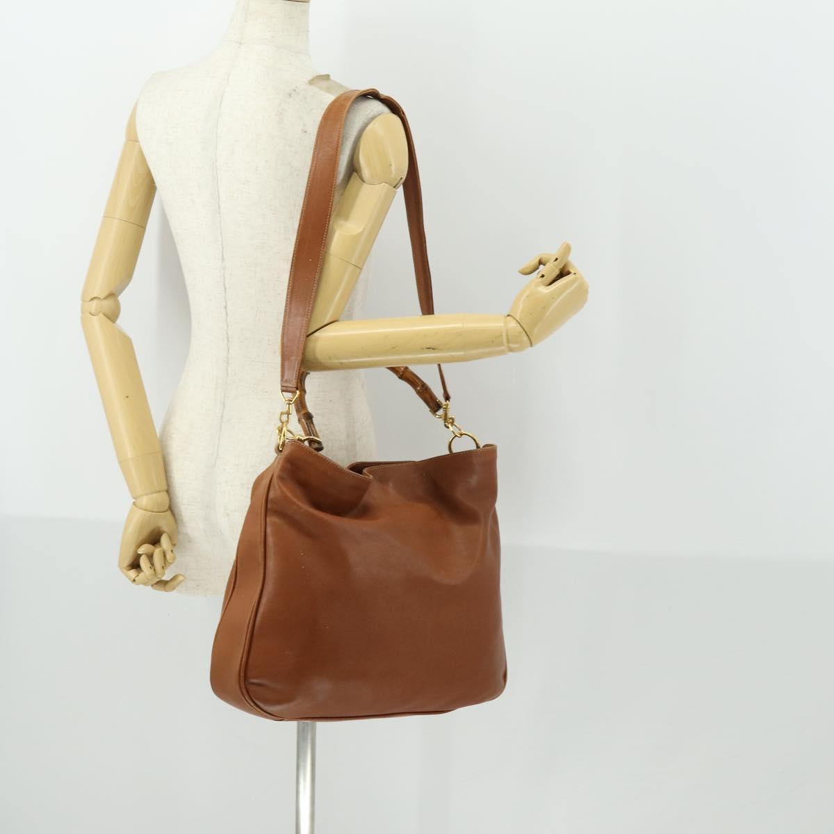 GUCCI Bamboo Hand Bag Leather 2way Brown Gold 001 1577 2615 Auth 166632