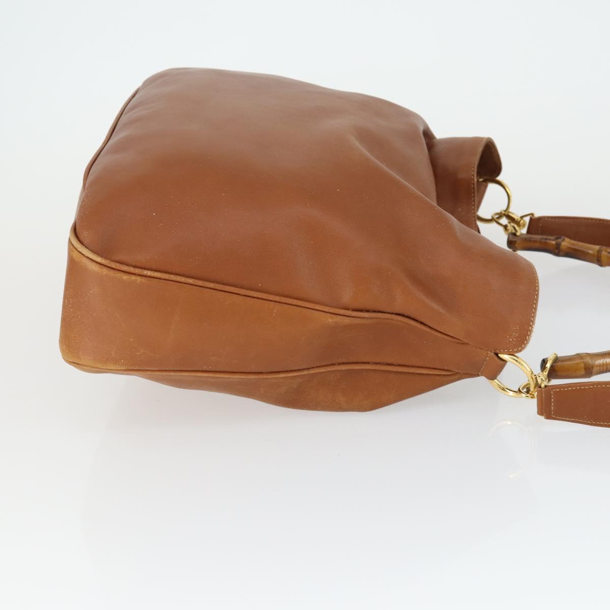GUCCI Bamboo Hand Bag Leather 2way Brown Gold 001 1577 2615 Auth 166632