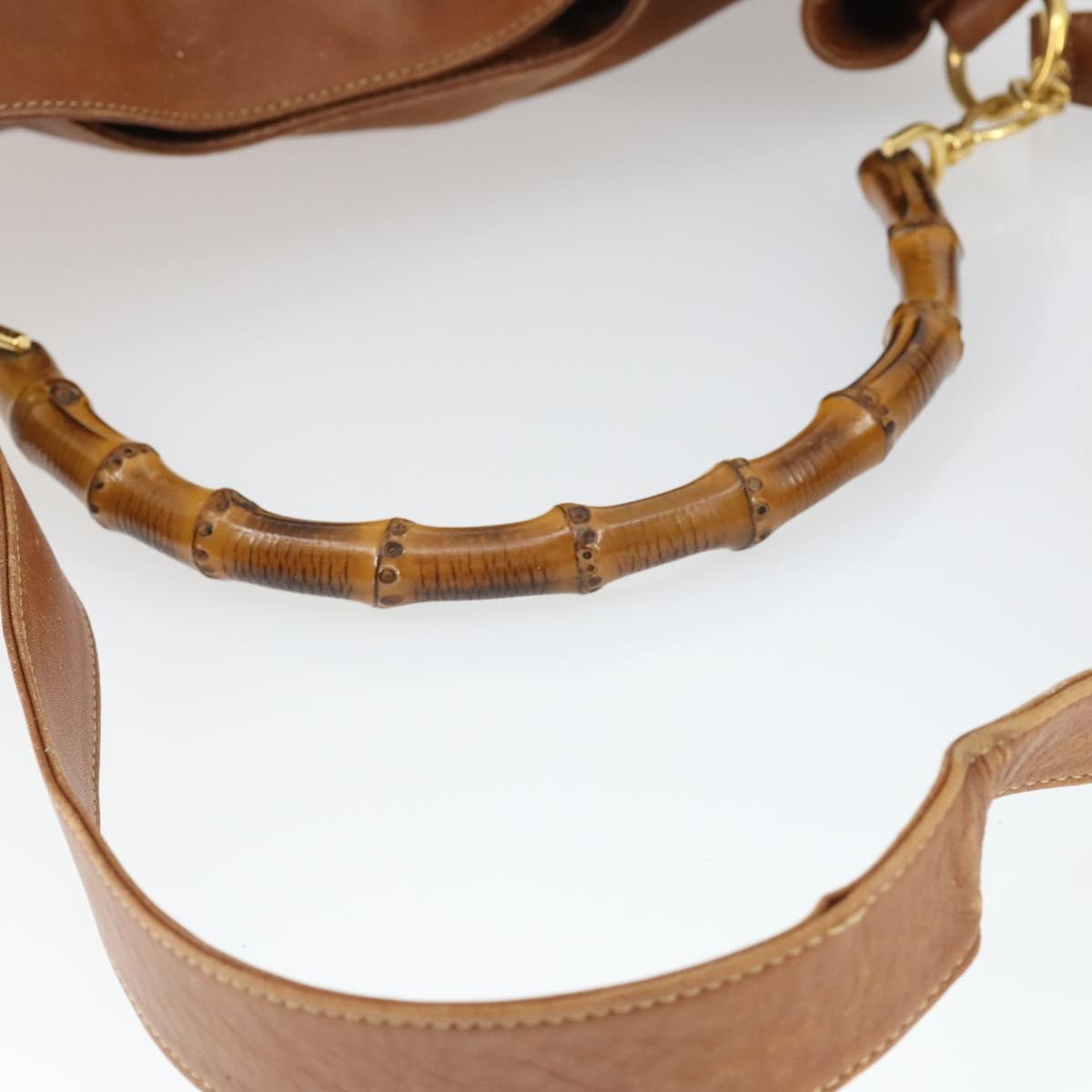 GUCCI Bamboo Hand Bag Leather 2way Brown Gold 001 1577 2615 Auth 166632