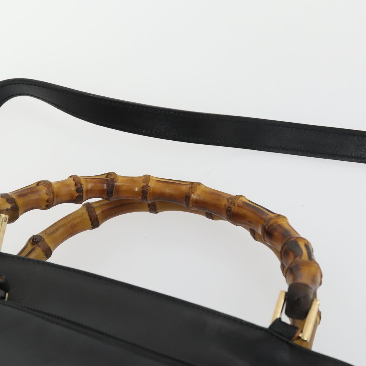 GUCCI Bamboo Hand Bag Leather 2way Black Gold 002 3754 0508 Auth 166633