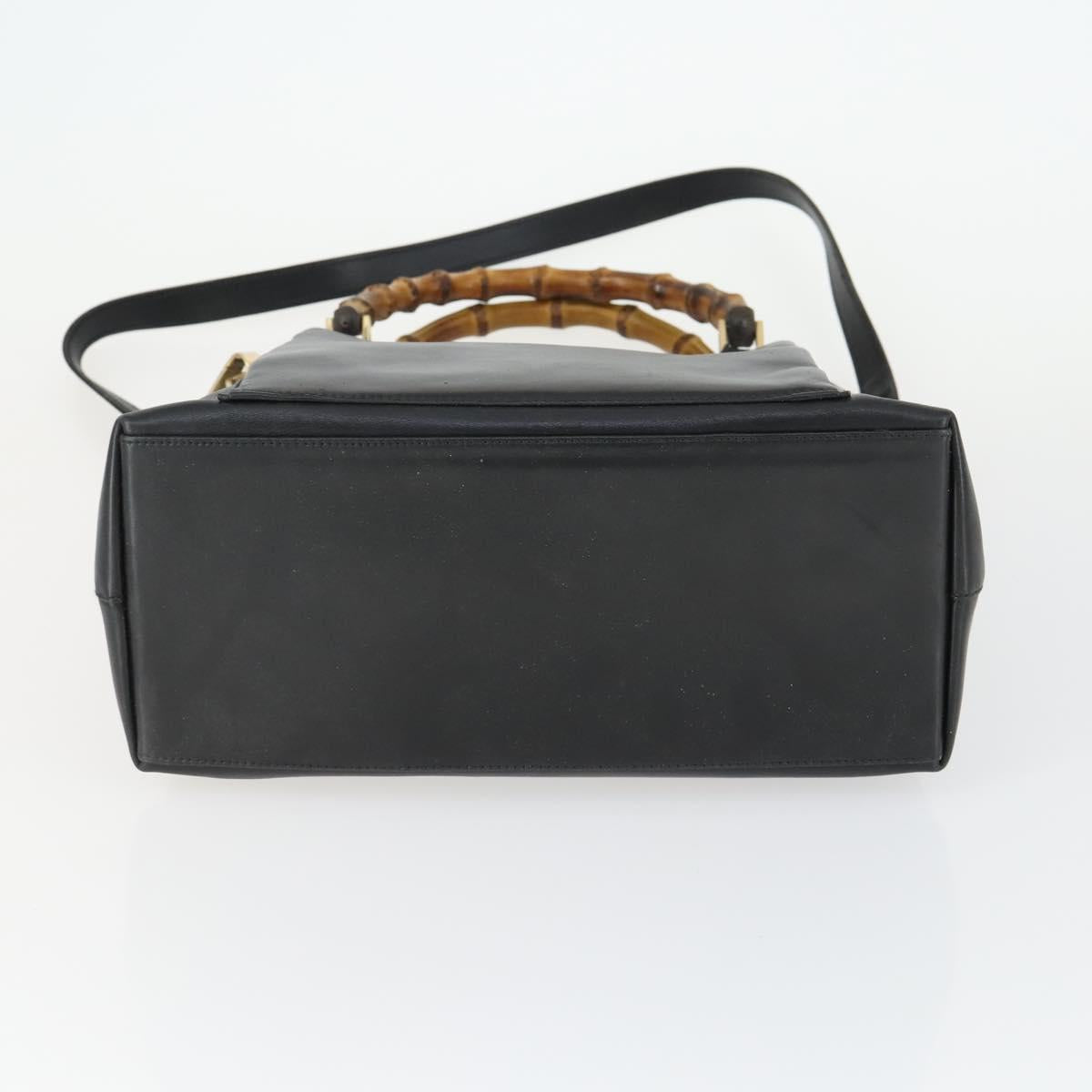 GUCCI Bamboo Hand Bag Leather 2way Black Gold 002 3754 0508 Auth 166633