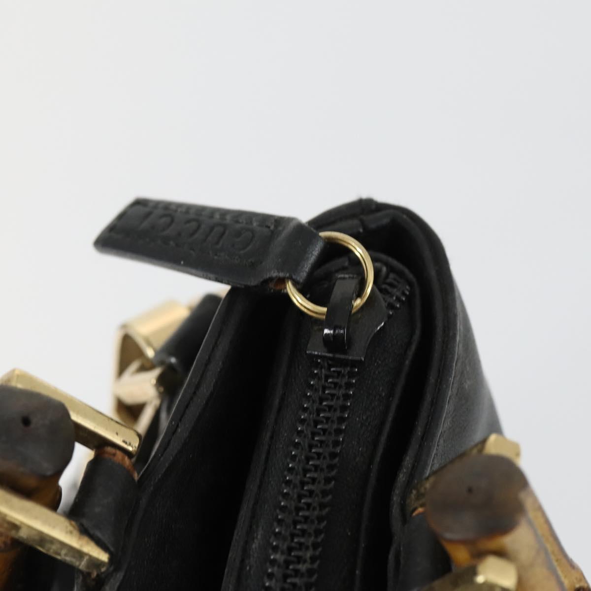 GUCCI Bamboo Hand Bag Leather 2way Black Gold 002 3754 0508 Auth 166633