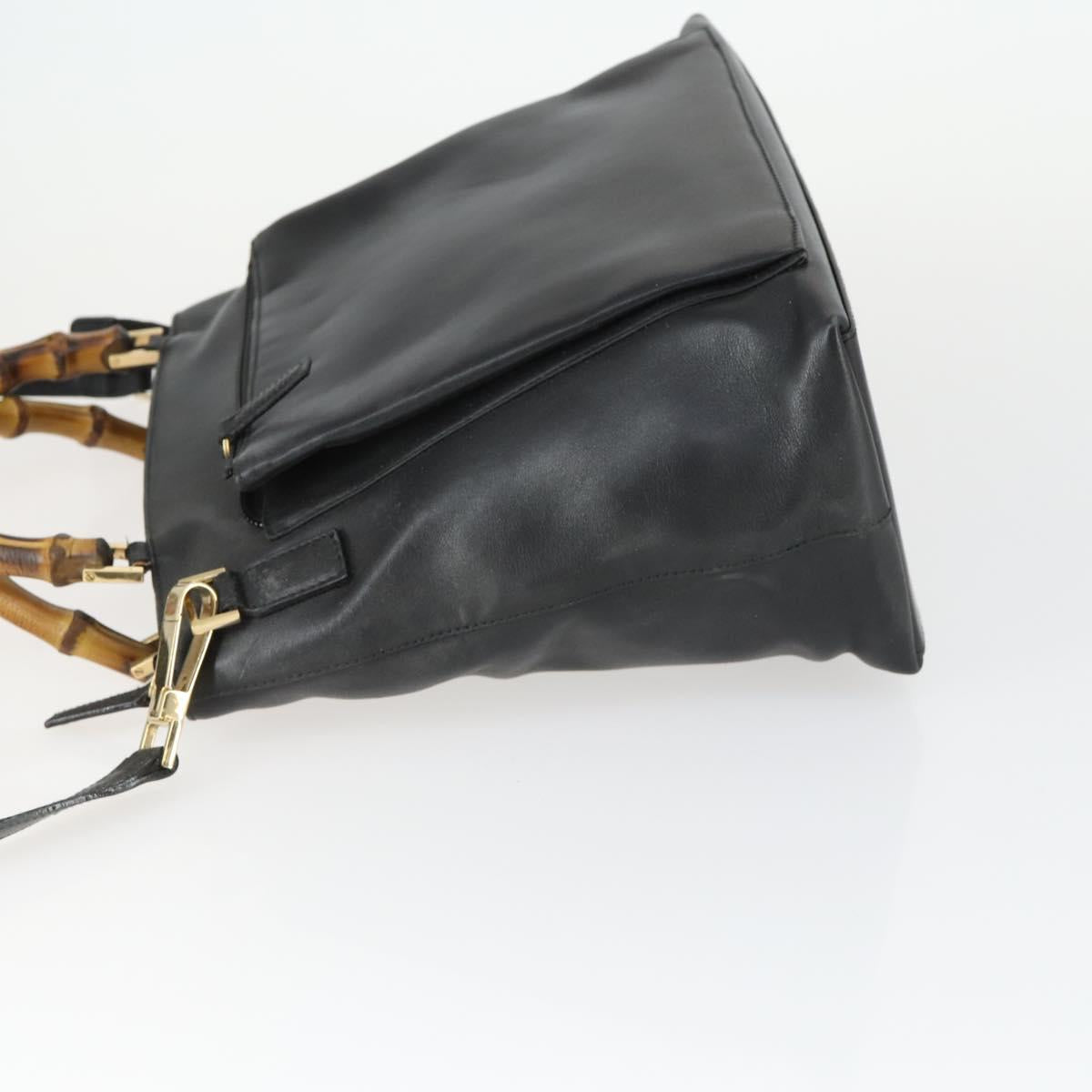 GUCCI Bamboo Hand Bag Leather 2way Black Gold 002 3754 0508 Auth 166633