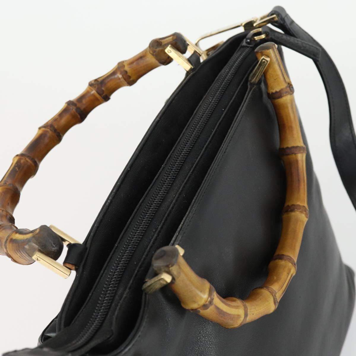 GUCCI Bamboo Hand Bag Leather 2way Black Gold 002 3754 0508 Auth 166633