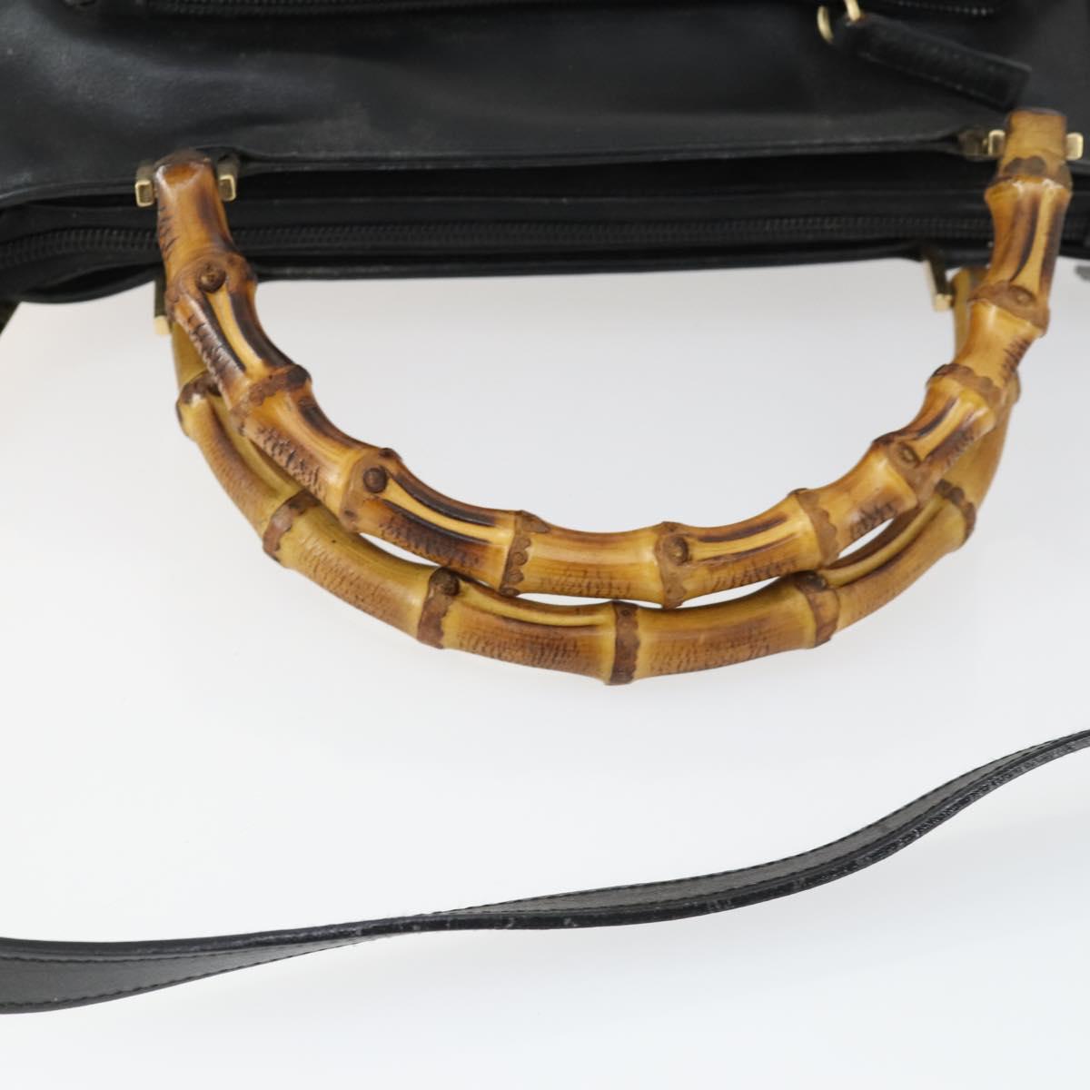 GUCCI Bamboo Hand Bag Leather 2way Black Gold 002 3754 0508 Auth 166633