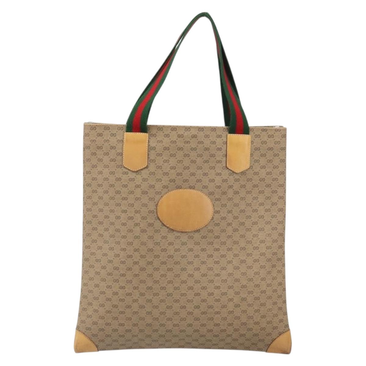 GUCCI Micro GG Supreme Web Sherry Line Tote Bag PVC Beige 02 37 1300 Auth 166634
