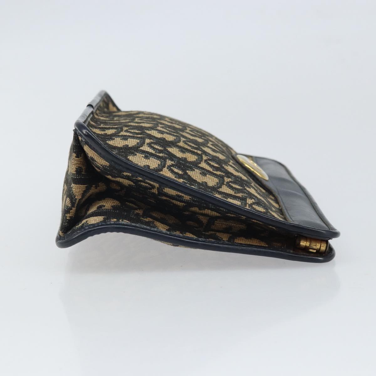 Christian Dior Trotter Canvas Clutch Bag Navy Gold Auth 166635