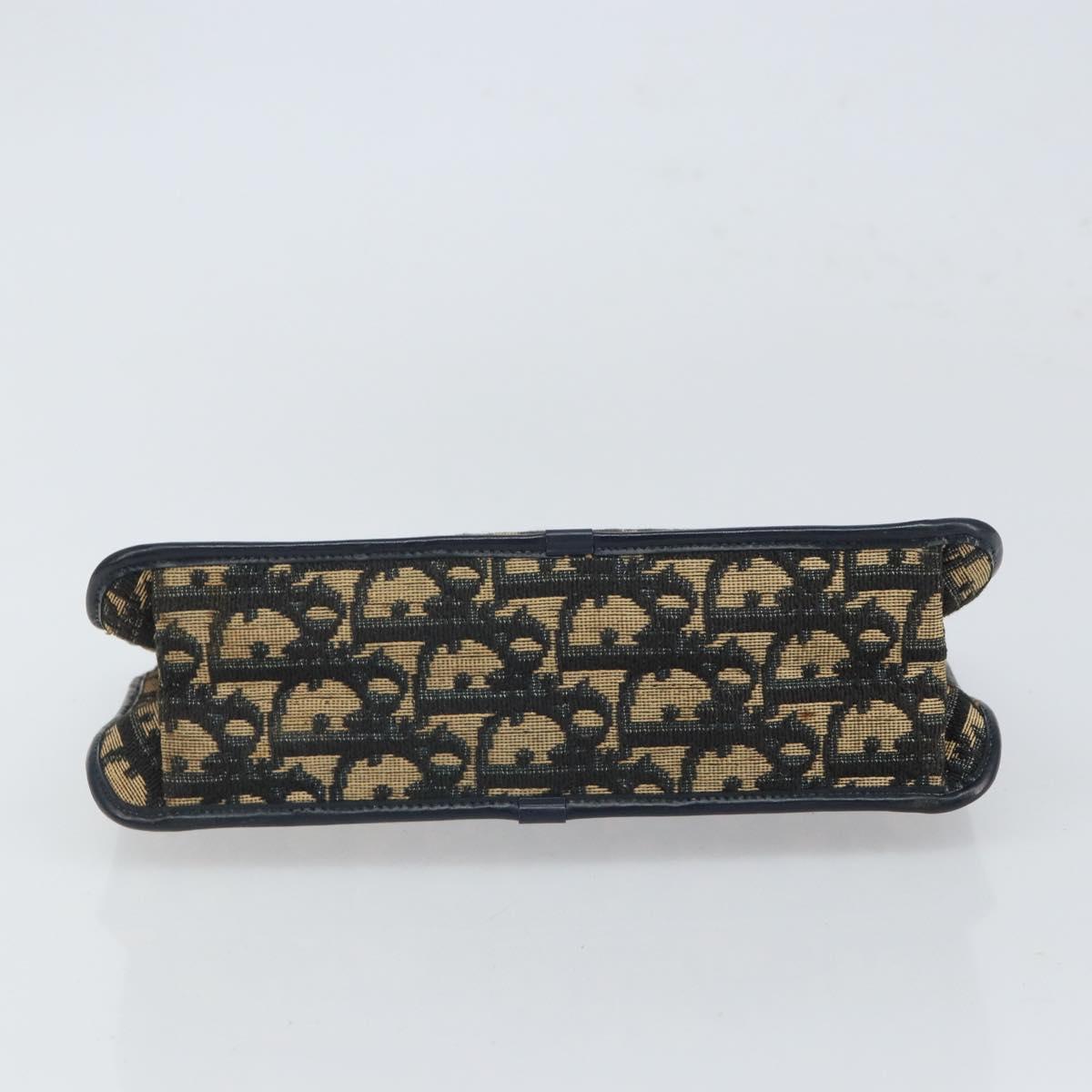 Christian Dior Trotter Canvas Clutch Bag Navy Gold Auth 166635