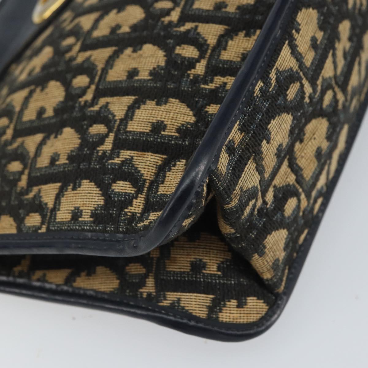 Christian Dior Trotter Canvas Clutch Bag Navy Gold Auth 166635