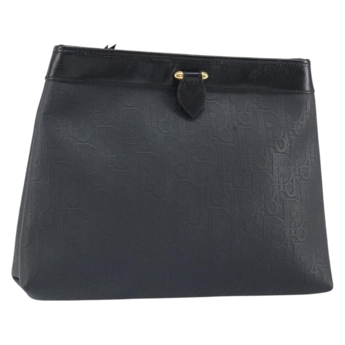 Christian Dior Trotter Canvas Clutch Bag Black Gold Auth 166636