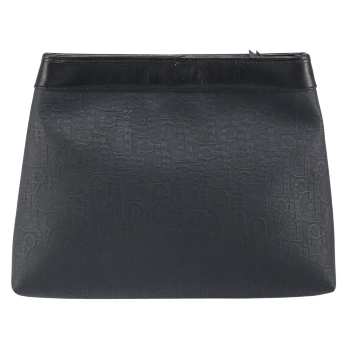 Christian Dior Trotter Canvas Clutch Bag Black Gold Auth 166636
