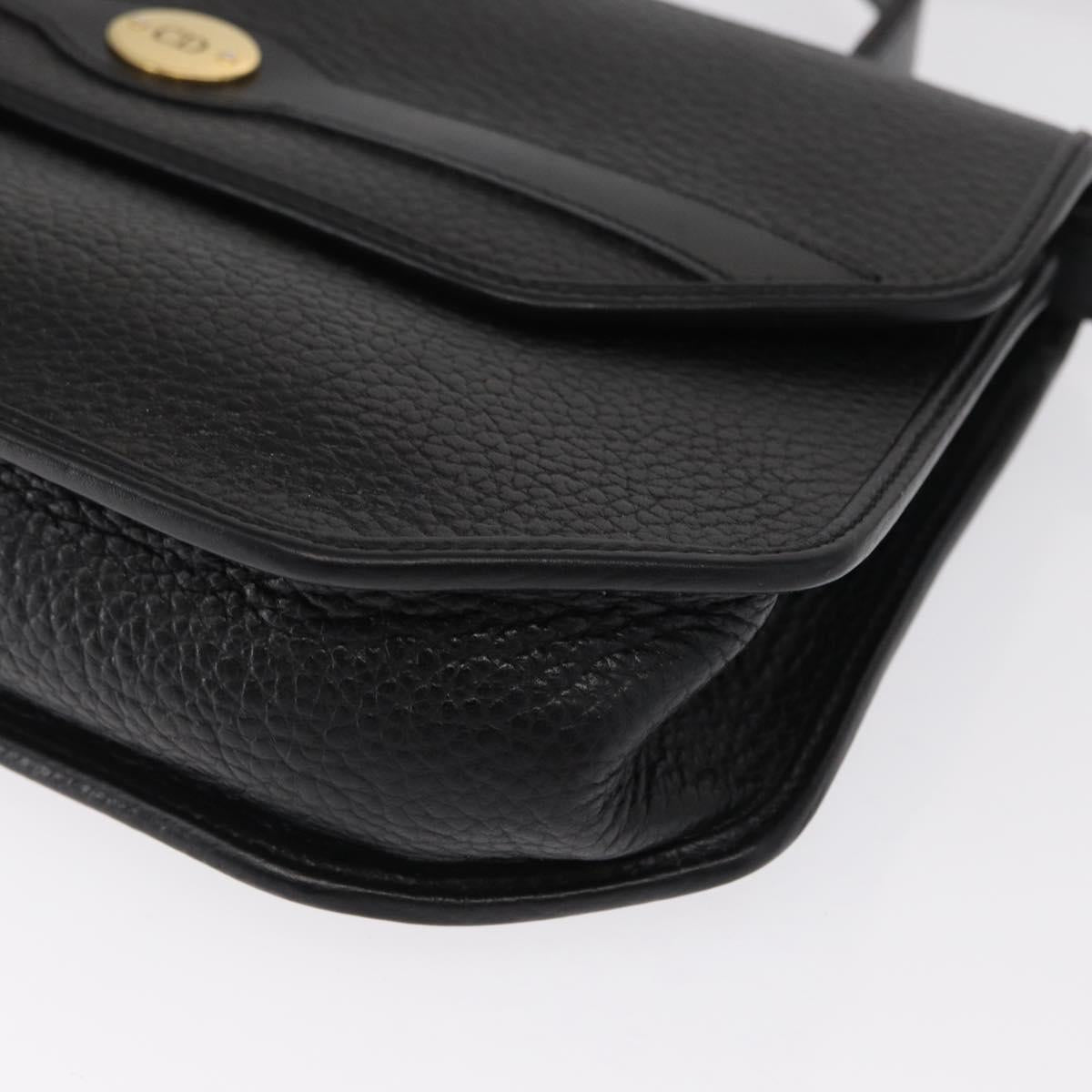 Christian Dior Hand Bag Leather 2way Black Gold Auth 166637