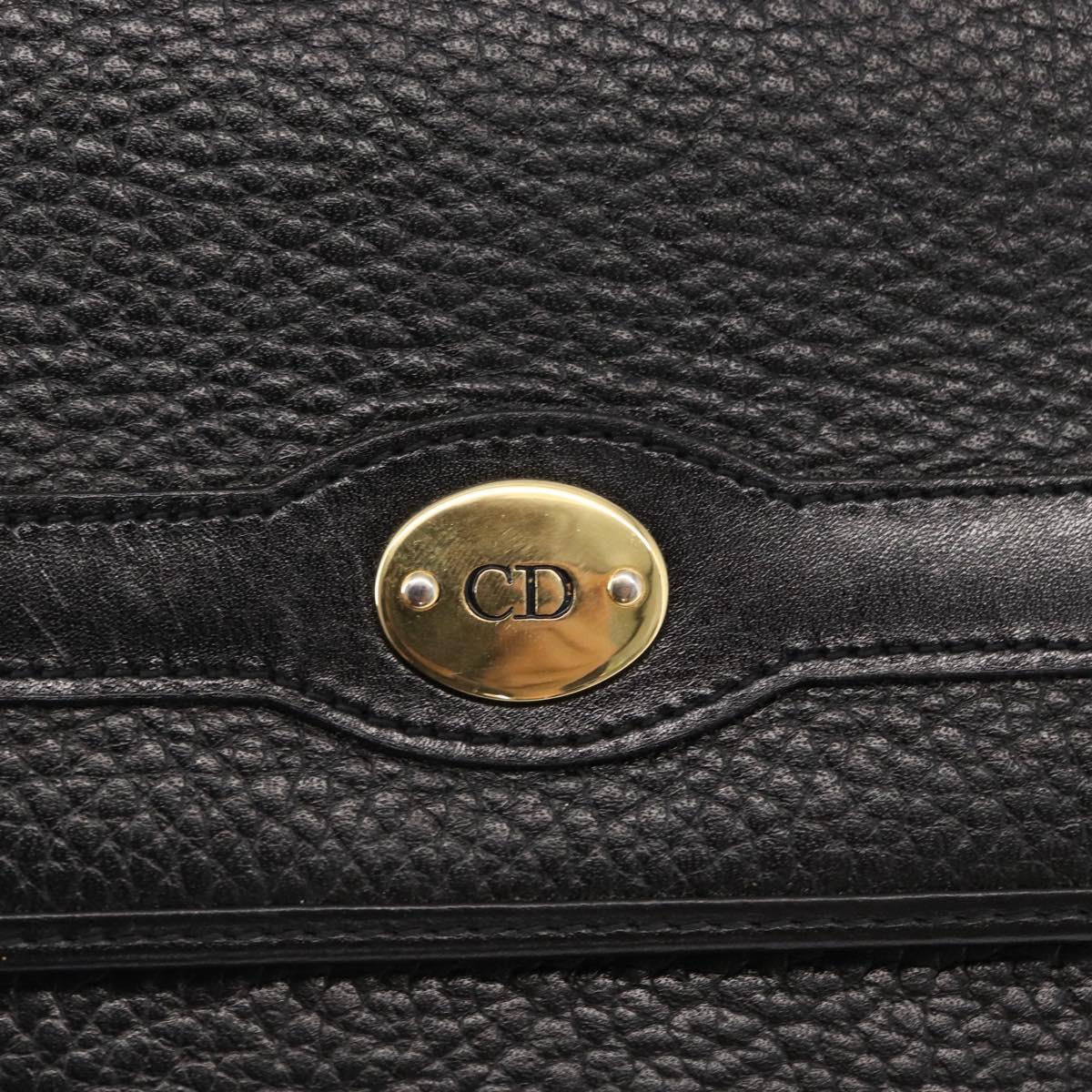 Christian Dior Hand Bag Leather 2way Black Gold Auth 166637