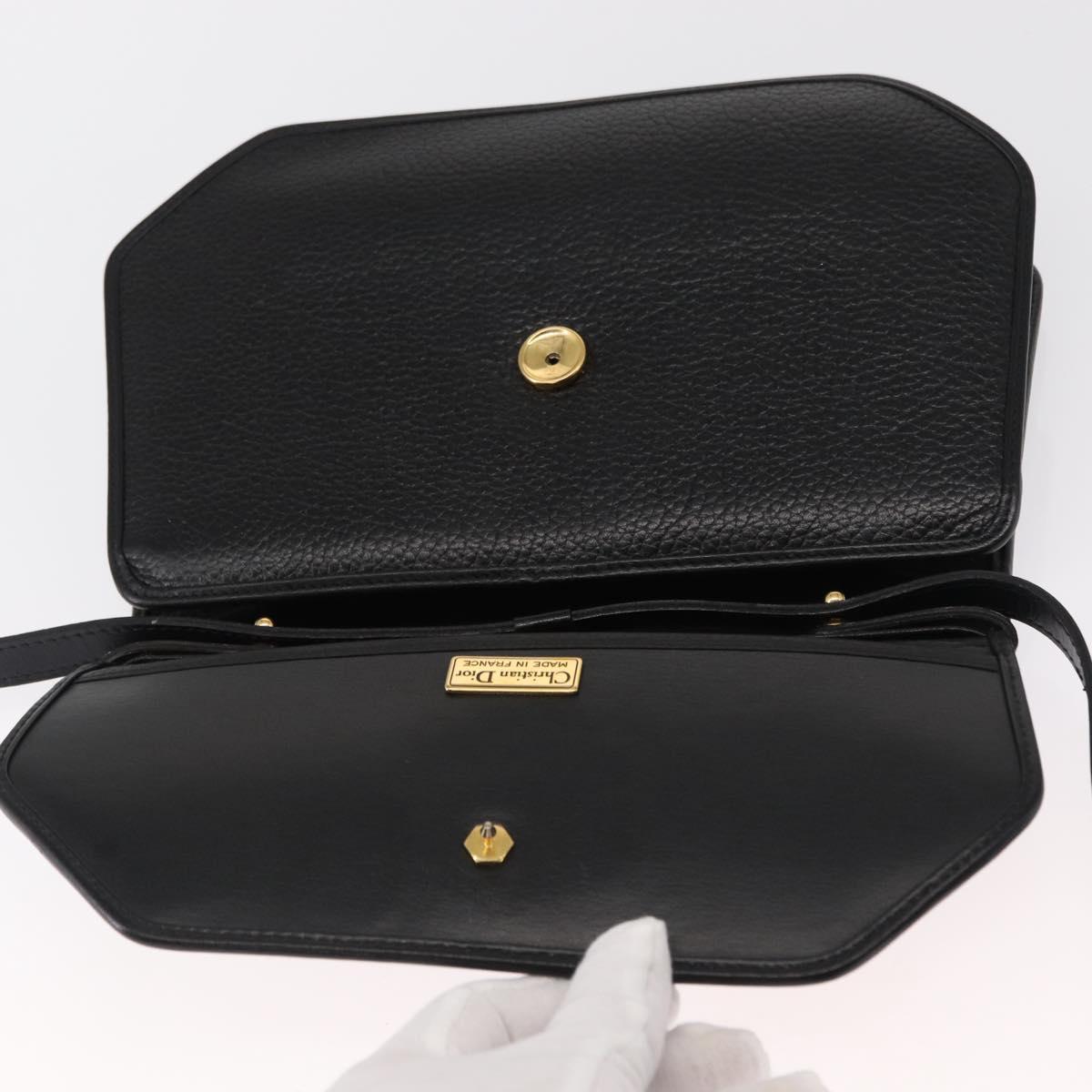 Christian Dior Hand Bag Leather 2way Black Gold Auth 166637