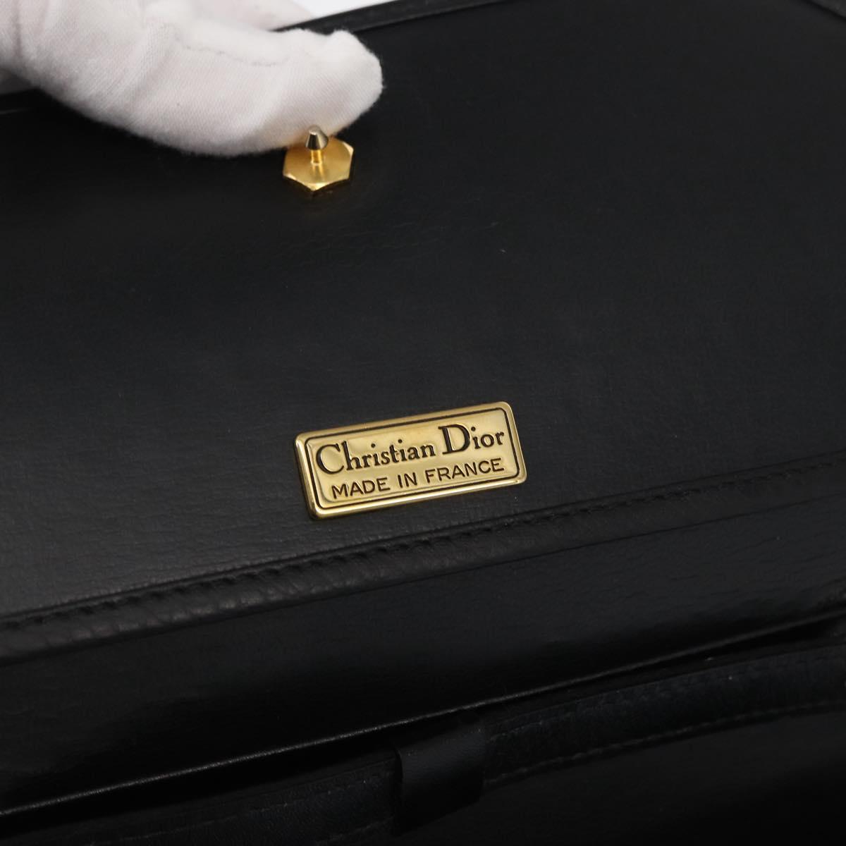 Christian Dior Hand Bag Leather 2way Black Gold Auth 166637