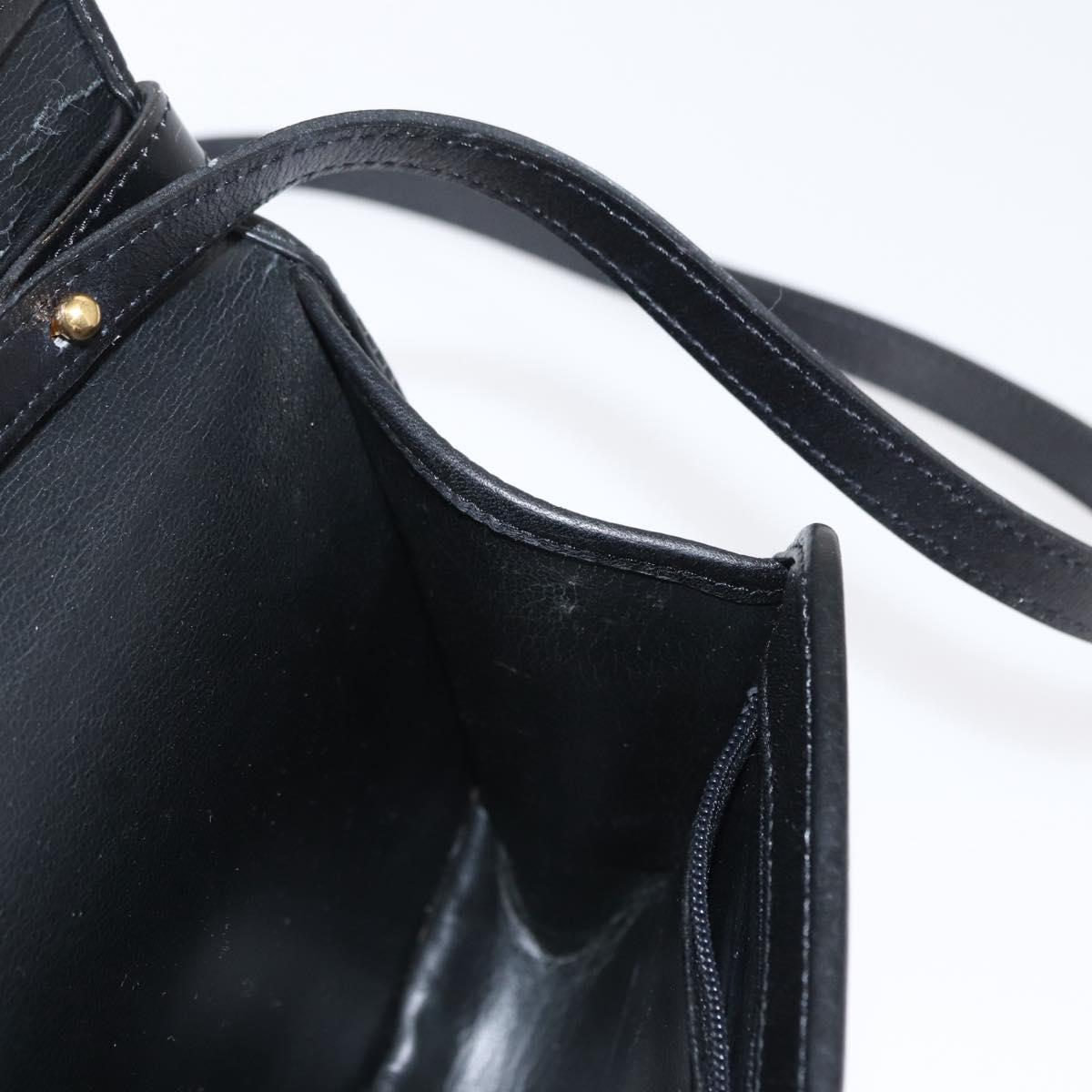 Christian Dior Hand Bag Leather 2way Black Gold Auth 166637