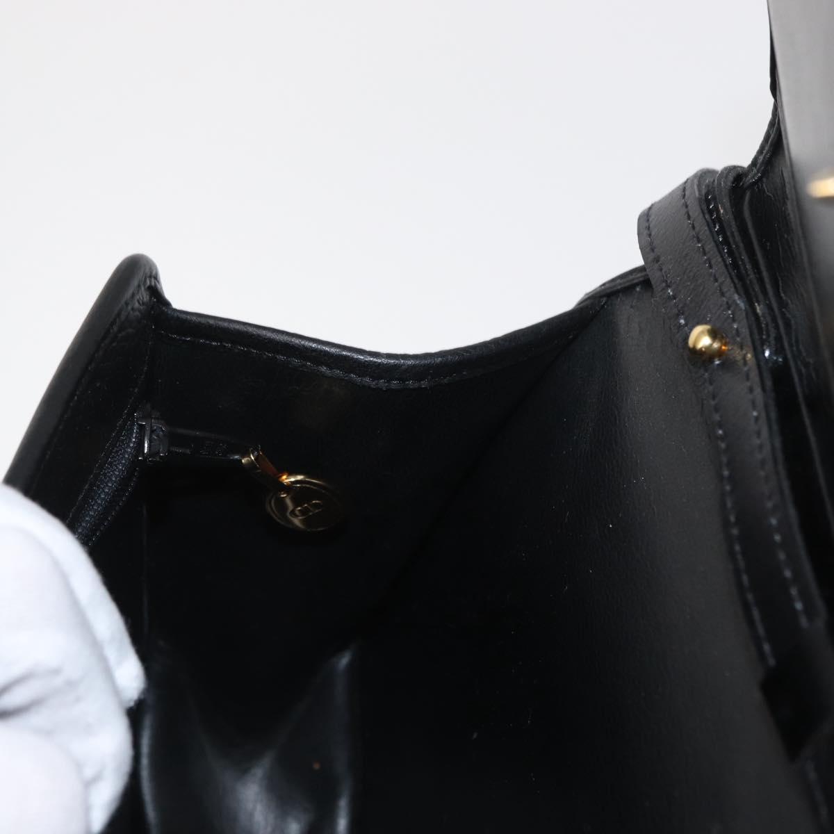 Christian Dior Hand Bag Leather 2way Black Gold Auth 166637