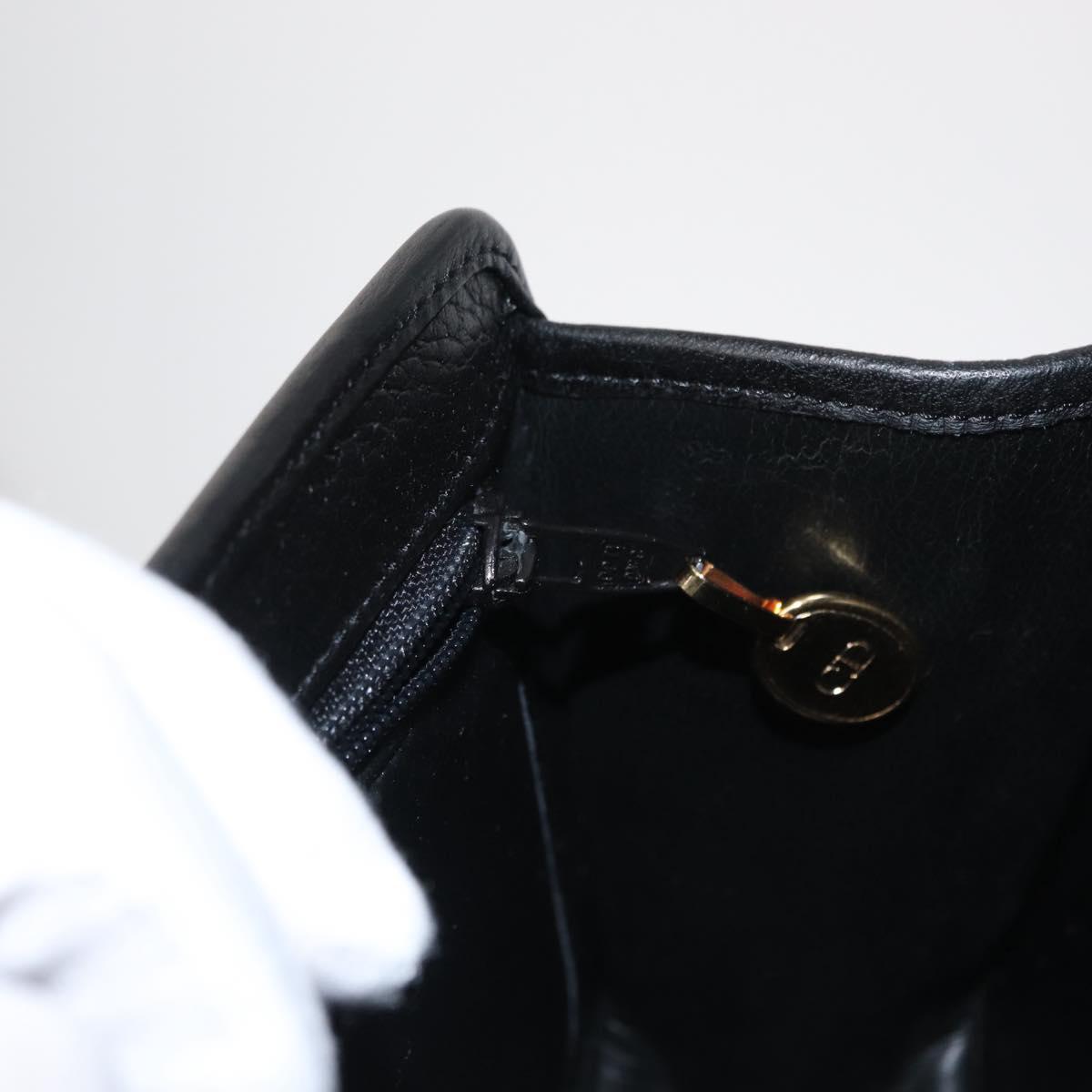 Christian Dior Hand Bag Leather 2way Black Gold Auth 166637