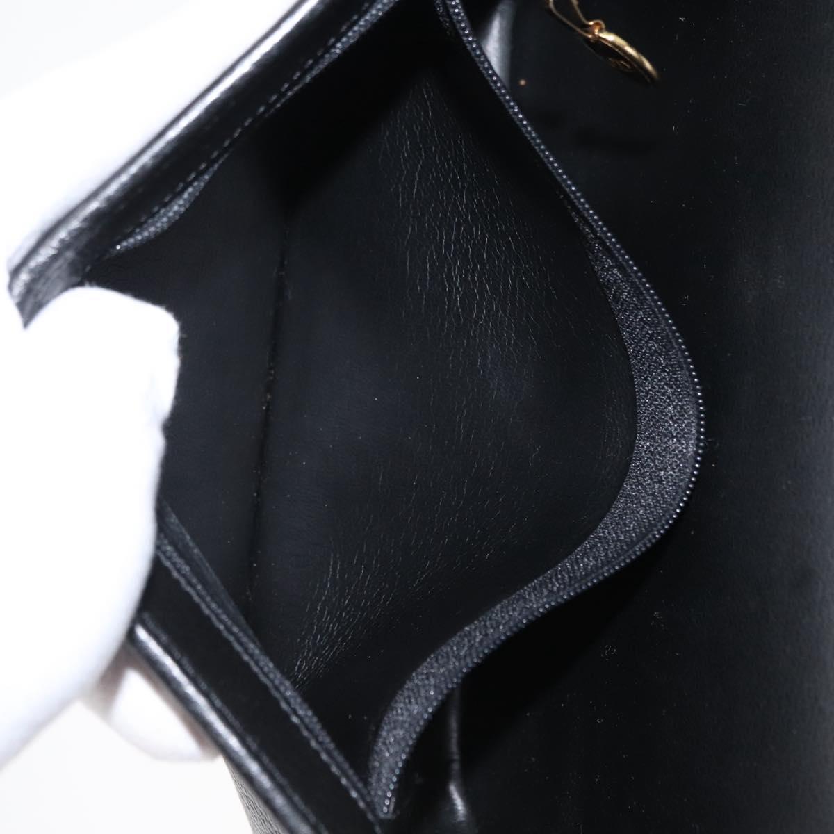 Christian Dior Hand Bag Leather 2way Black Gold Auth 166637