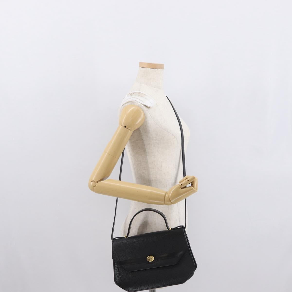 Christian Dior Hand Bag Leather 2way Black Gold Auth 166637