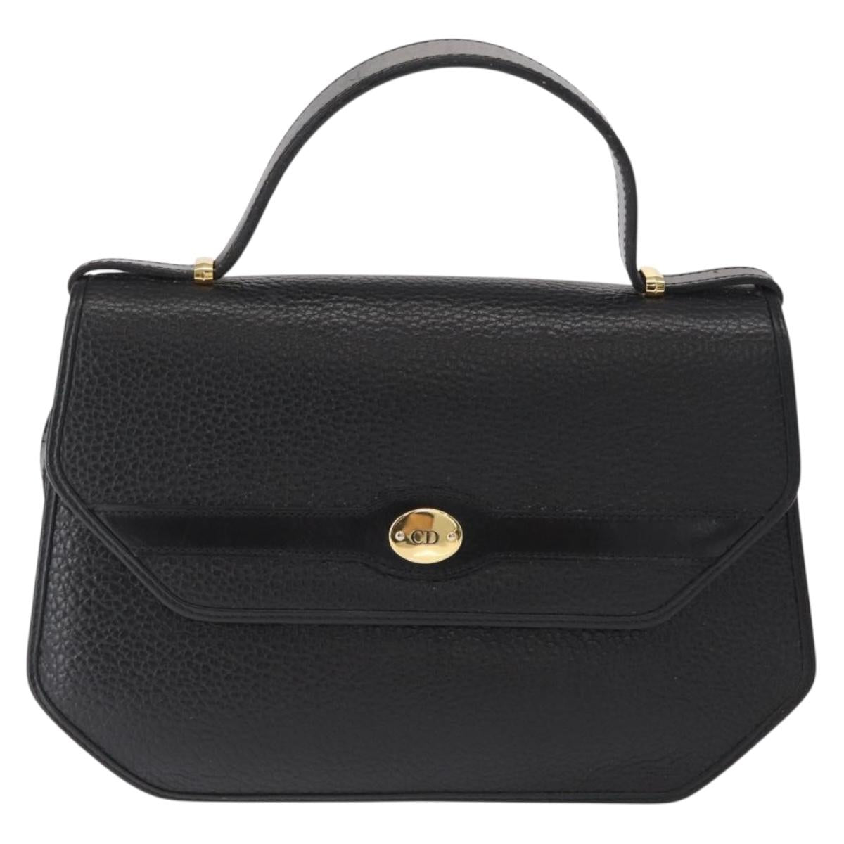 Christian Dior Hand Bag Leather 2way Black Gold Auth 166637