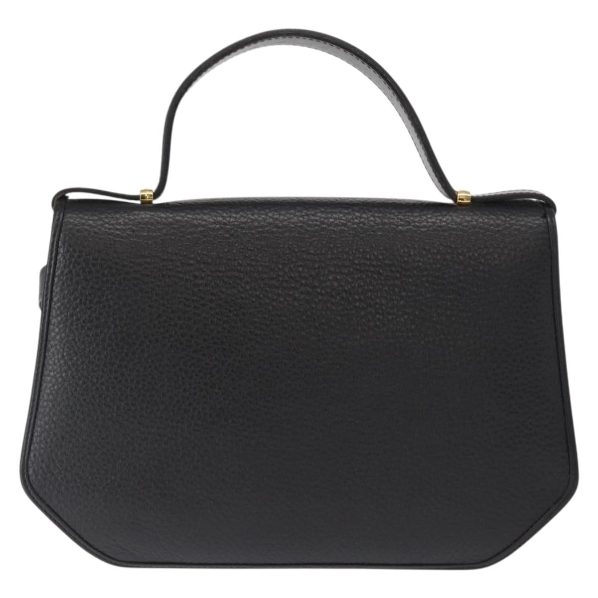 Christian Dior Hand Bag Leather 2way Black Gold Auth 166637